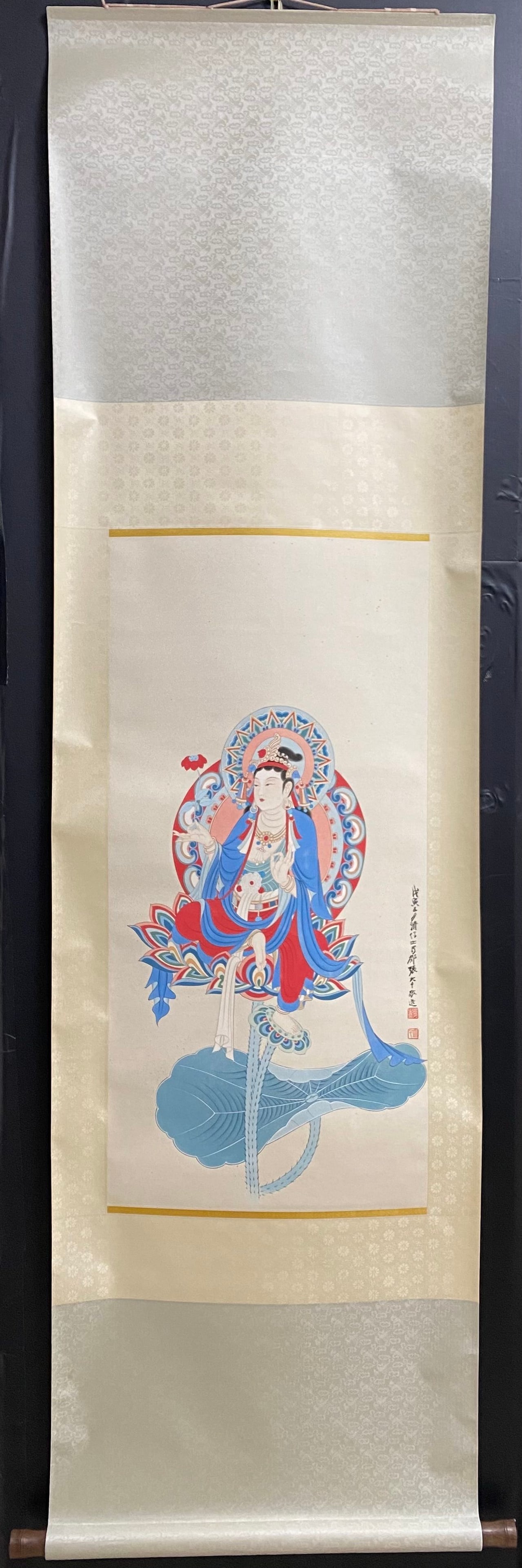 A Chinese Vertical Scroll Ink Painting of Avalokitesvara on Paper: A Chinese Vertical Scroll Ink Painting of Avalokitesvara on Paper,Modern Time of China,Zhang Daqian,withoutframesize:36.6inx18.5in