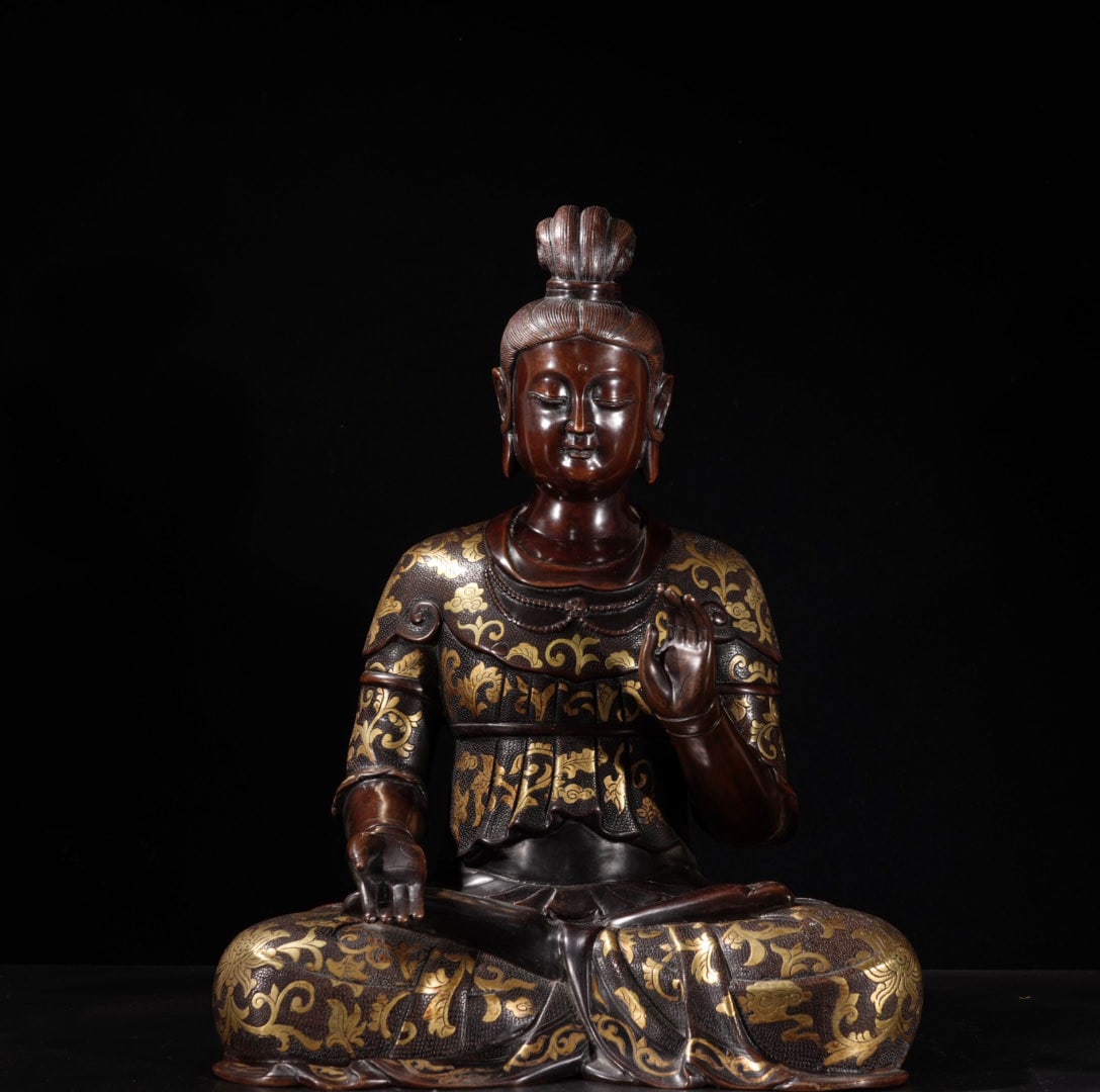 A Exquisite Red Copper Gilt Bronze Statue of Avalokitesvara Ornament (1 of 9)