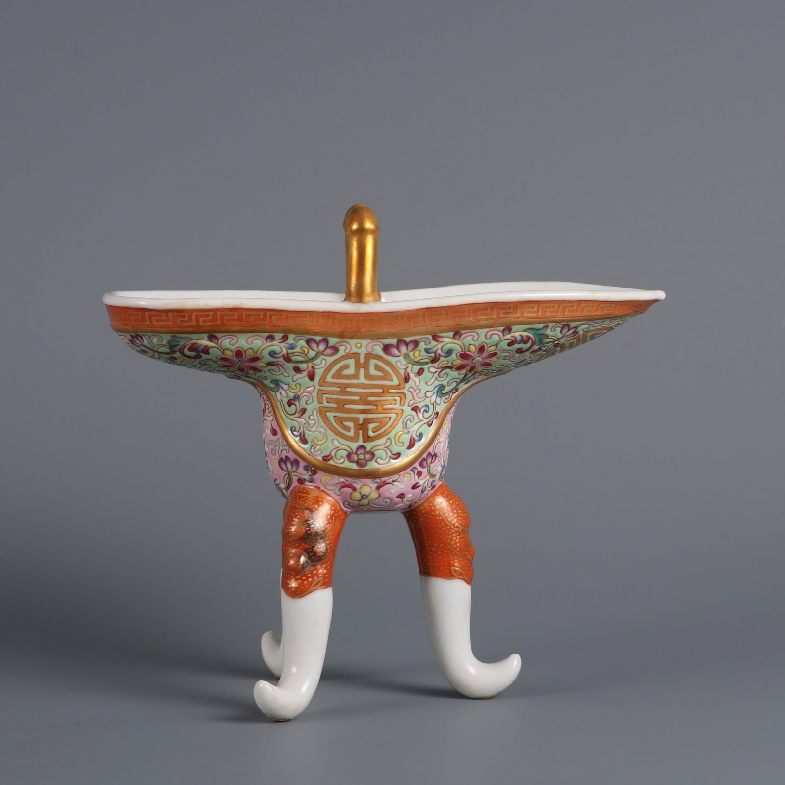 A Exquisite Turquoise-Glazed Ground Famille-Rose Lotus Pattern Goblet: A Exquisite Turquoise-Glazed Ground Famille-Rose Lotus Pattern Goblet,Qing Dynasty, China,Qianlong Six-character Mark,Size:5.1inx5.7inx2.4in