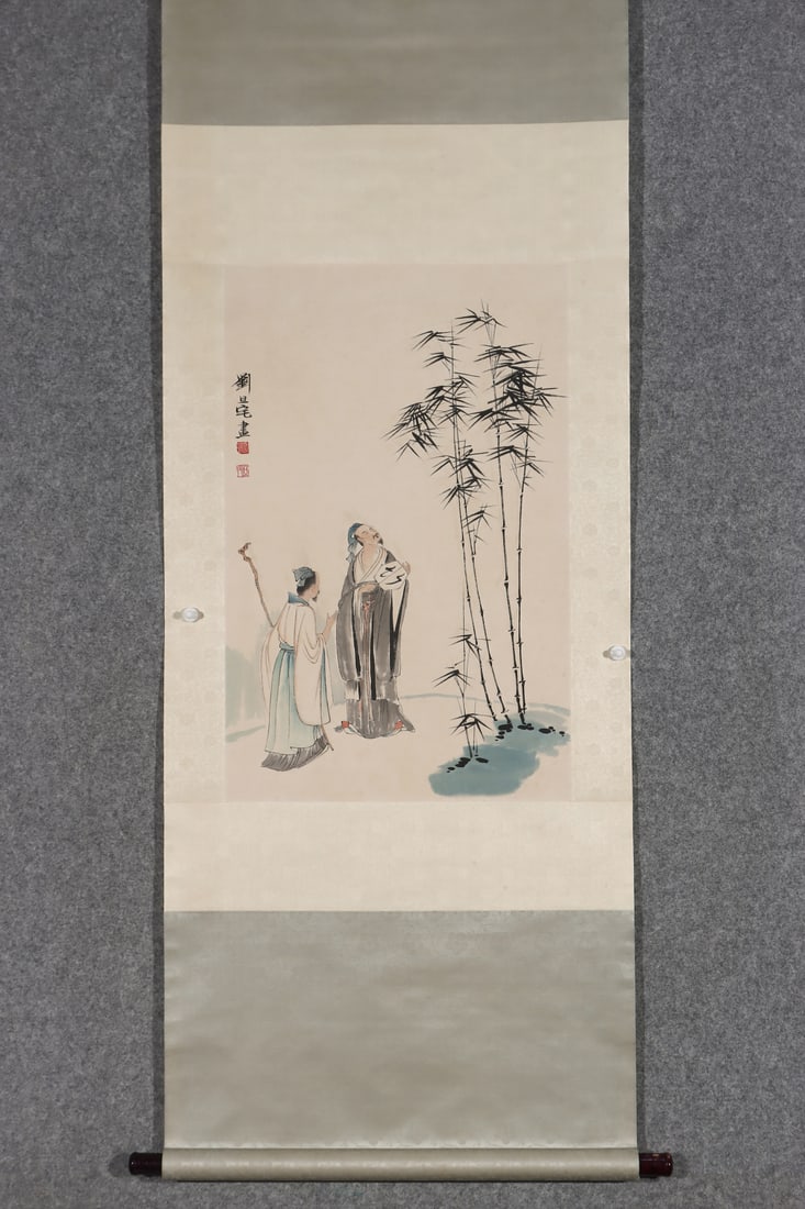 A Chinese Vertical Scroll Ink Painting of Figures on Paper (1 of 9)