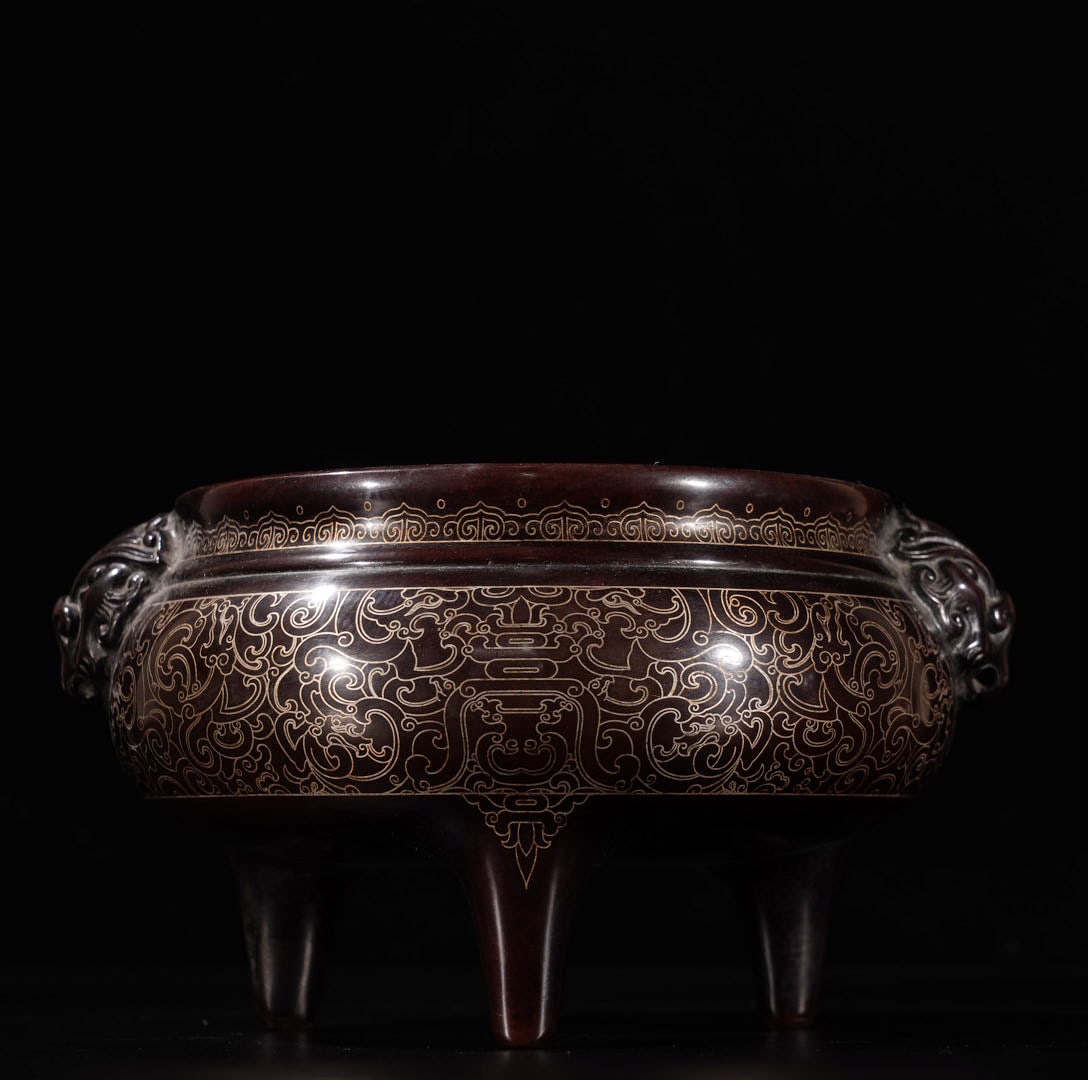 A Exquisite Red Copper Silver-Inlaid Incense Burner (1 of 9)