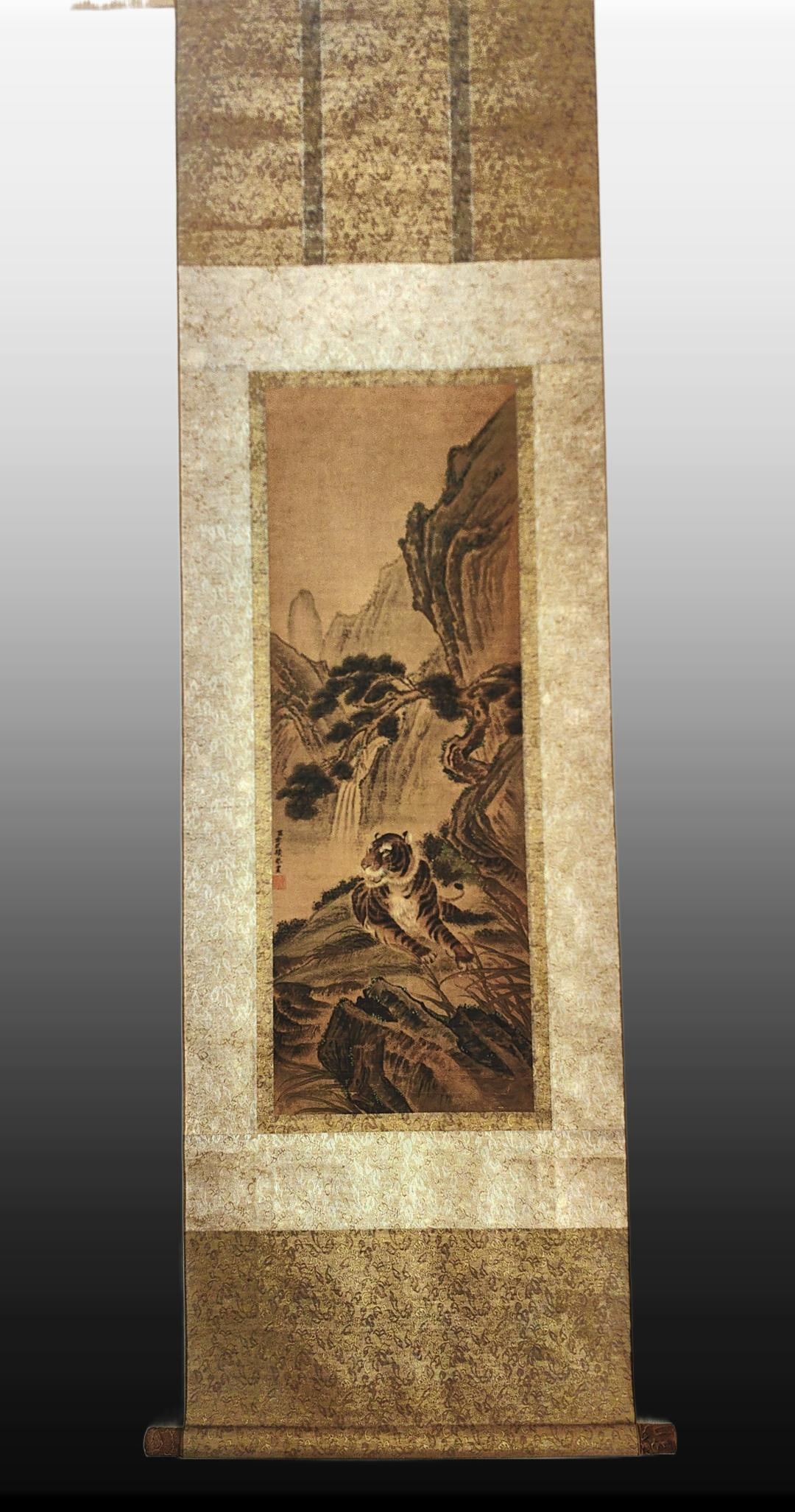A Chinese Vertical Scroll Ink Painting of Tiger on Silk (1 of 4)