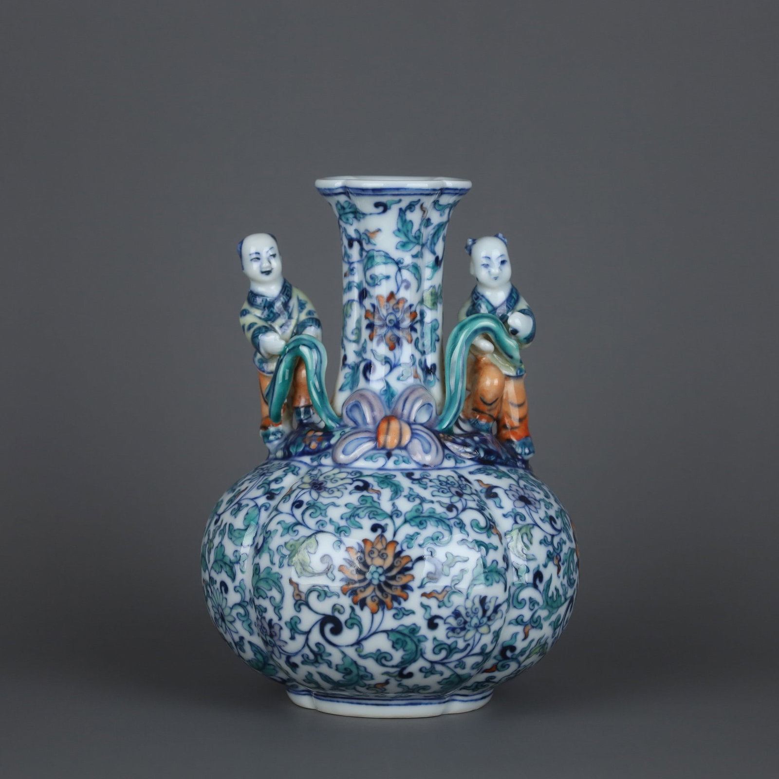 A Exquisite Doucai Lotus Pattern Vase: A Exquisite Doucai Lotus Pattern Vase,Qing Dynasty, China,Qianlong Six-character Mark,Size:7.1inx5.1in