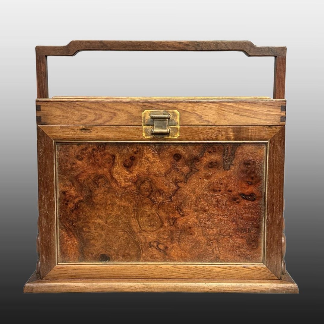 A Exquisite Huanghuali Wood Suitcase: A Exquisite Huanghuali Wood Suitcase,Qing Dynasty, China,Size:16.9inx17.7inx10.2in 黄花梨手提箱,中国清代