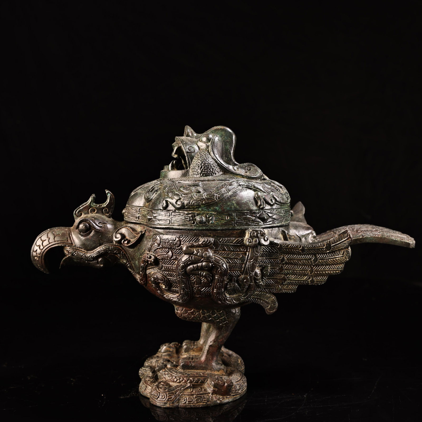 A Exquisite Bronze Bird Censer: A Exquisite Bronze Bird Censer,Qing Dynasty, China,Size:7.5inx9.8in ,Weight:1500g 青铜鸟炉,中国清代