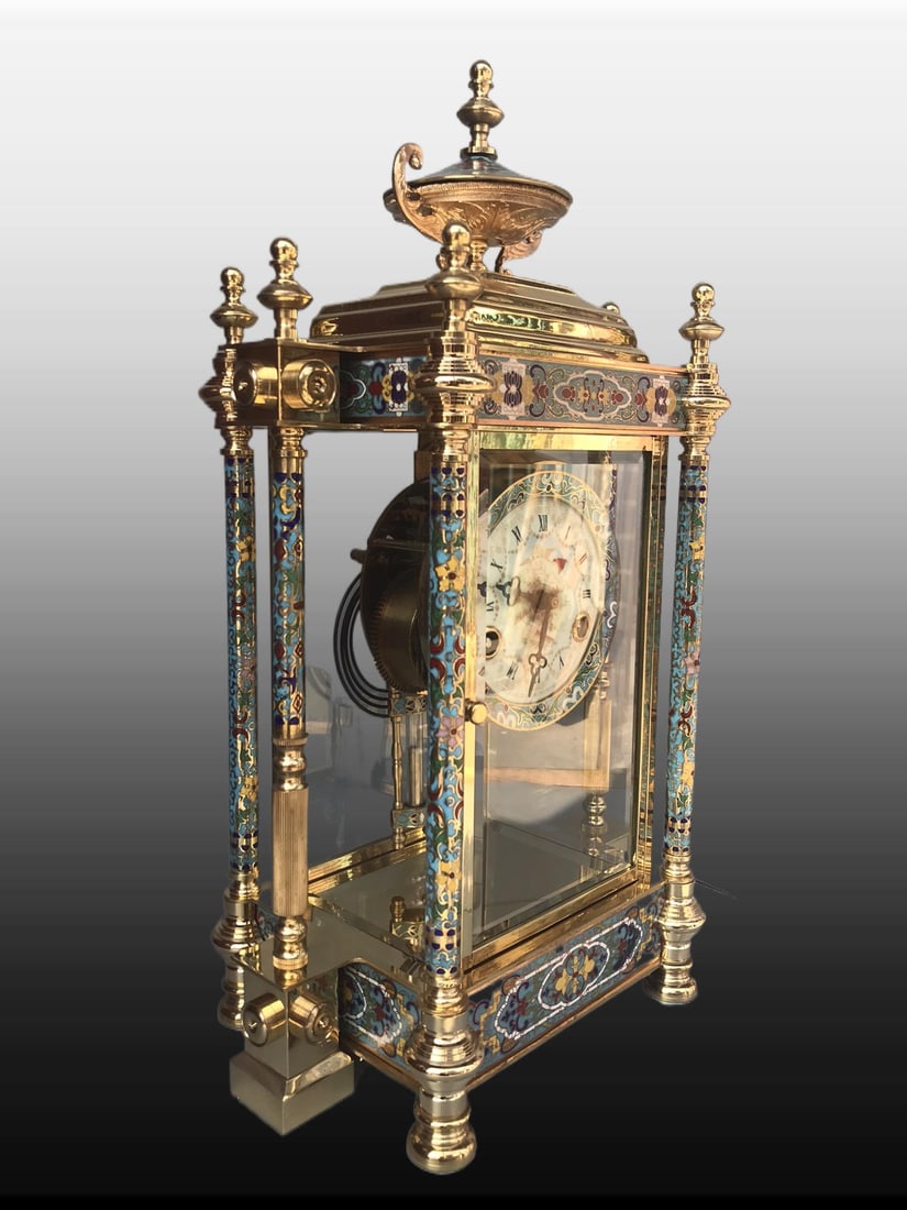 A Exquisite Bronze Cloisonne Mechanical Pendulum Clock - 2