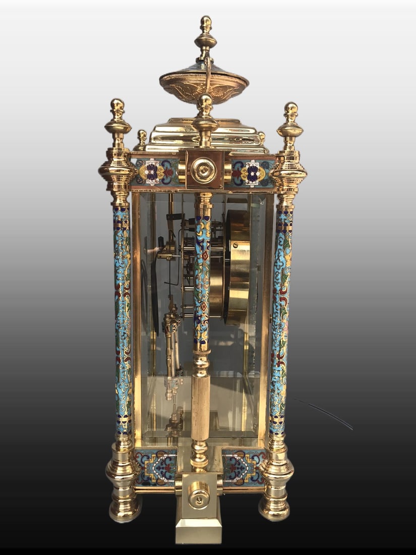 A Exquisite Bronze Cloisonne Mechanical Pendulum Clock - 3