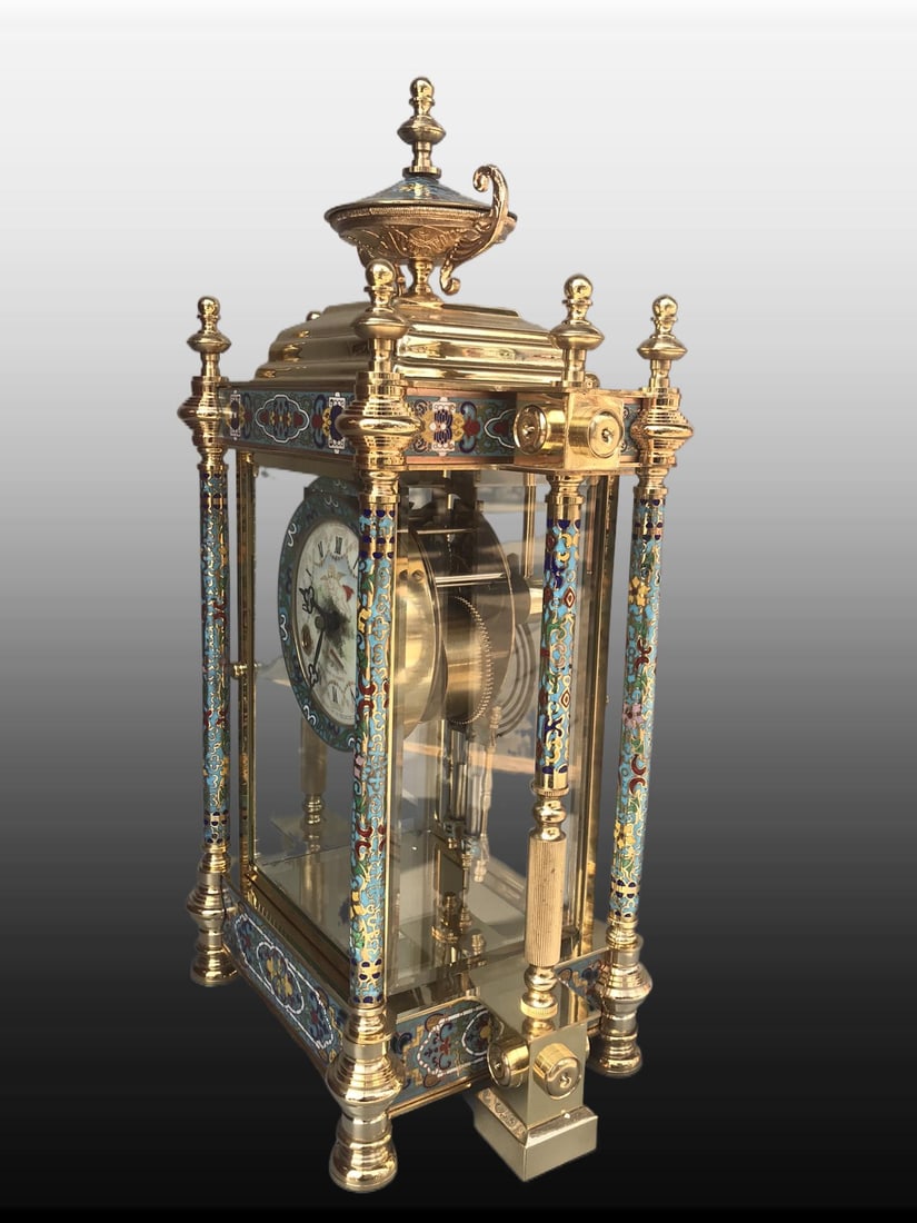 A Exquisite Bronze Cloisonne Mechanical Pendulum Clock - 4