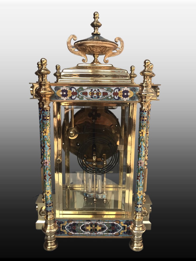 A Exquisite Bronze Cloisonne Mechanical Pendulum Clock - 6
