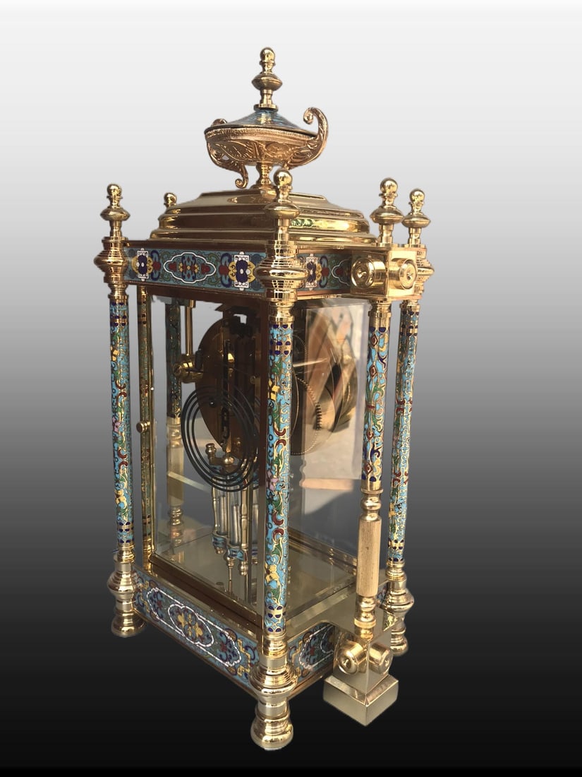 A Exquisite Bronze Cloisonne Mechanical Pendulum Clock - 8