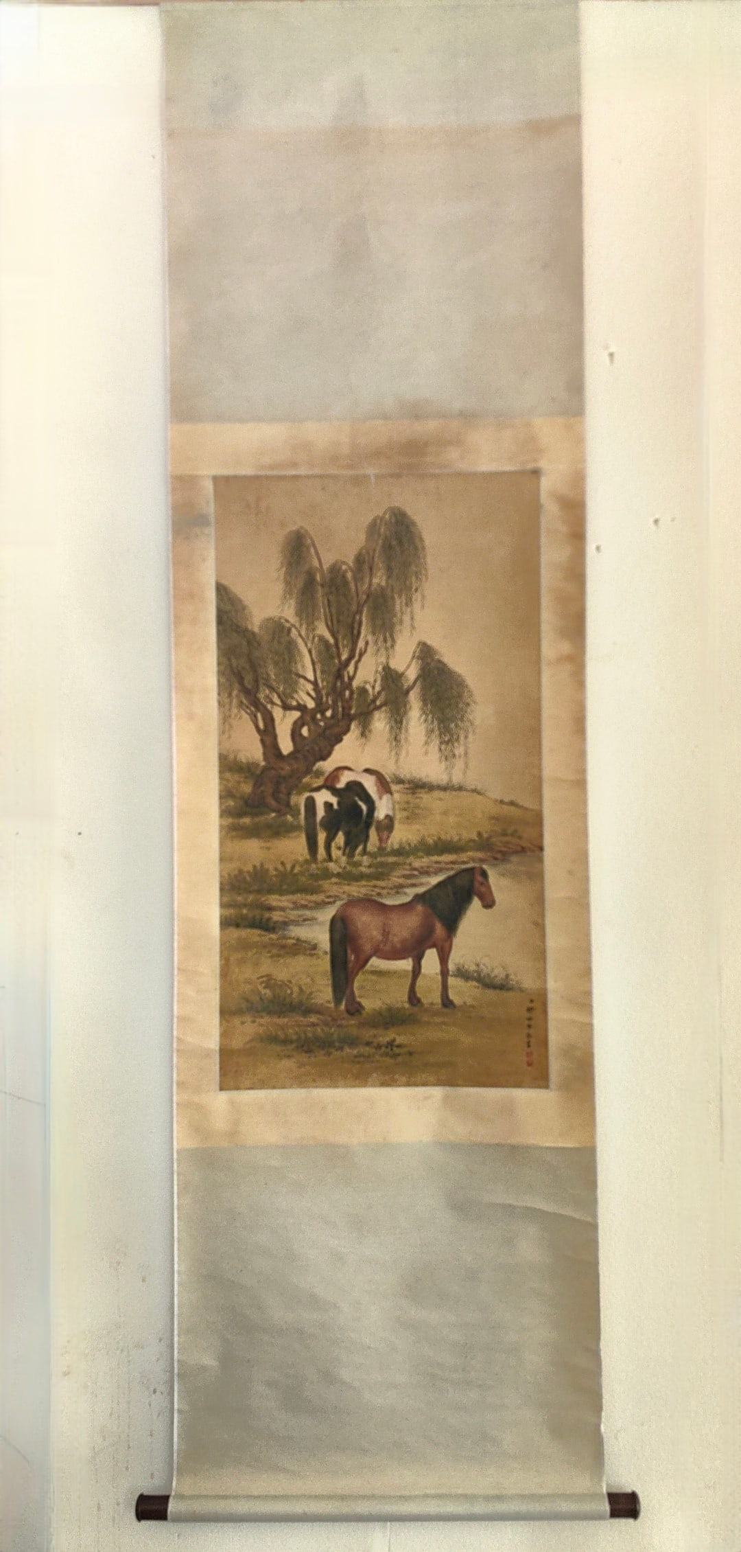 A Chinese Vertical Scroll Ink Painting of Horse on Paper: A Chinese Vertical Scroll Ink Painting of Horse on Paper,Qing Dynasty, China,Giuseppe Castiglione,without frame size:36.2inx18.9in