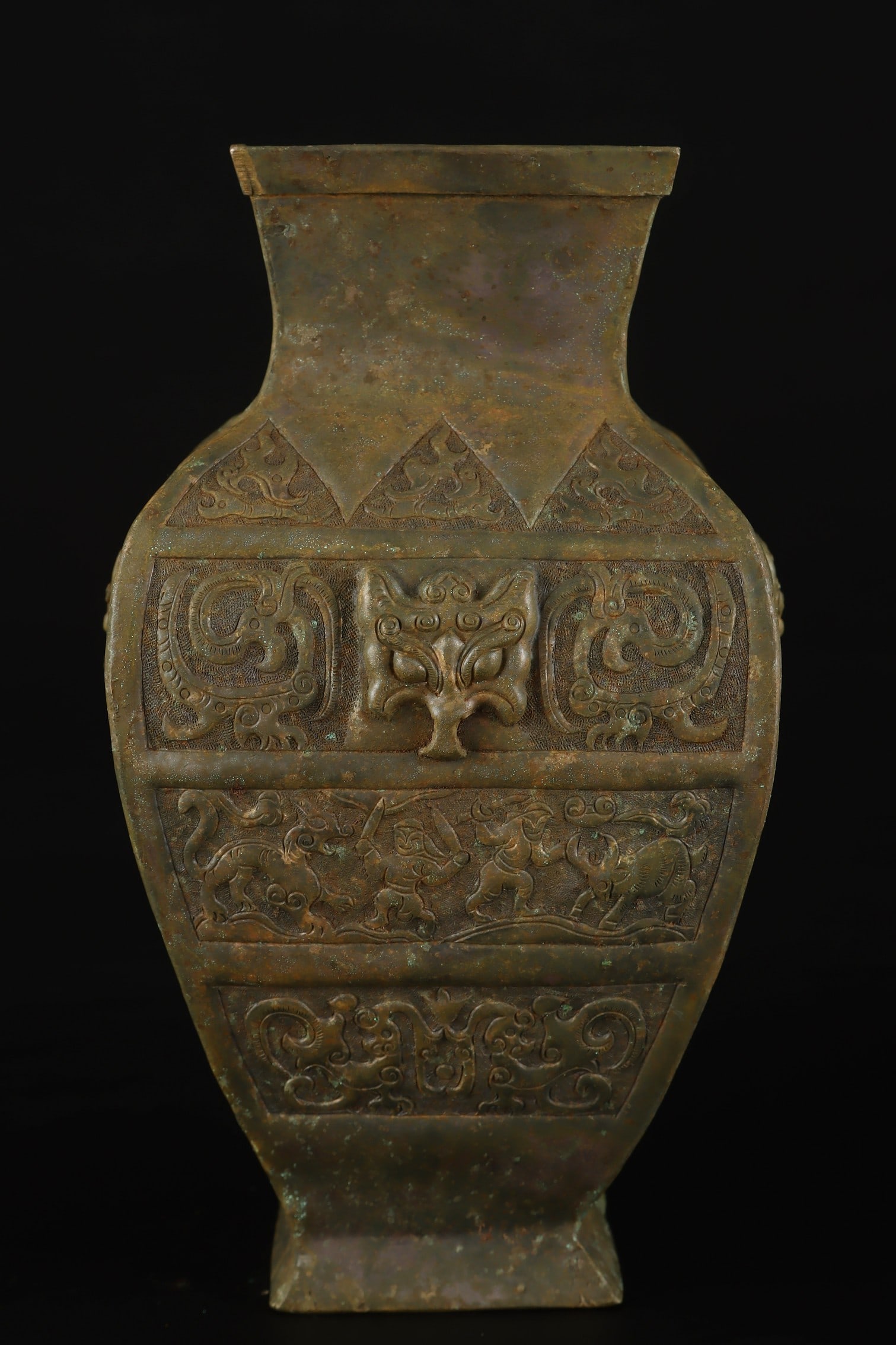 A Exquisite Bronze Dragon Pattern Square Vase - 3