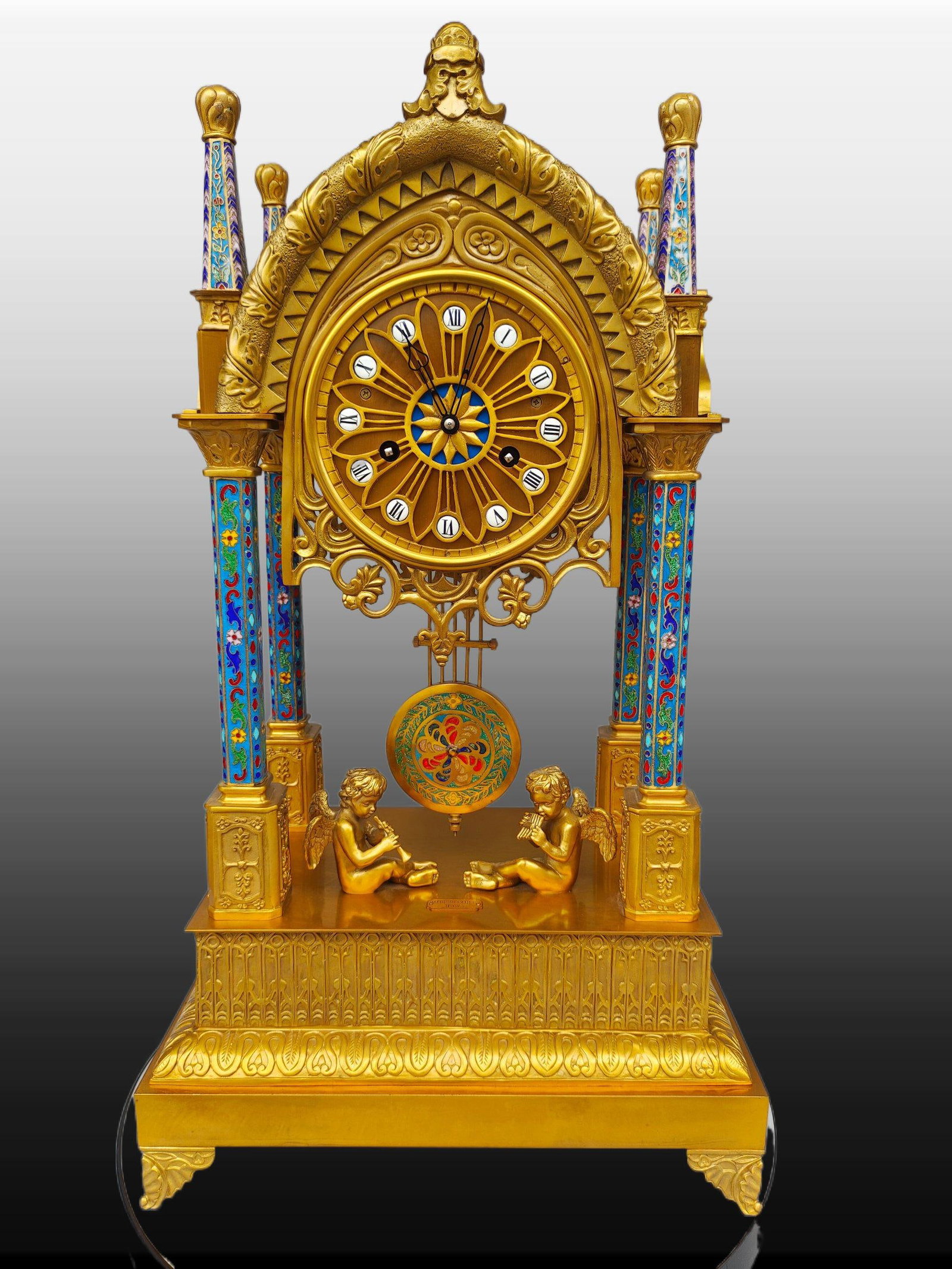 A Exquisite Gilt Bronze Cloisonne Classical Mantel Clock (1 of 9)