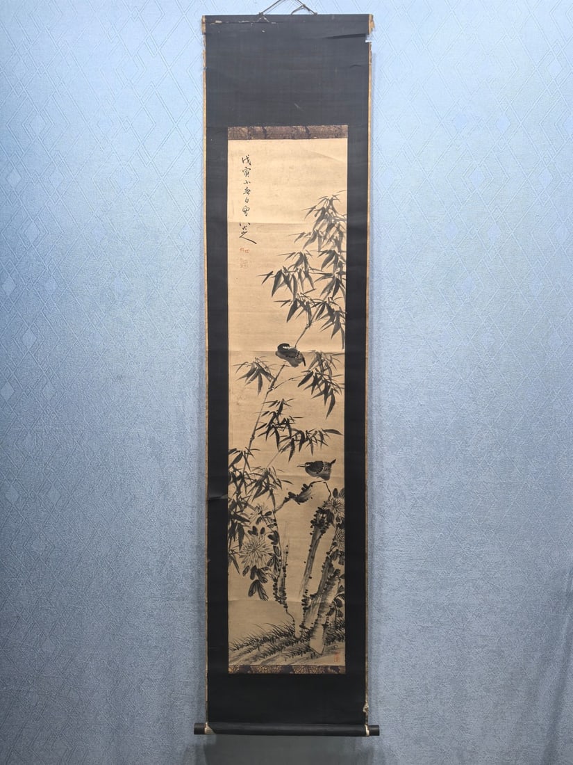 A Chinese Vertical Scroll Ink Painting of Flowers and Birds on Paper (1 of 9)