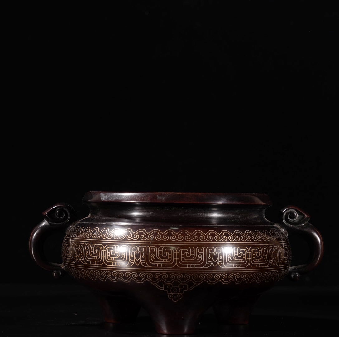A Exquisite Red Copper Silver-Inlaid Incense Burner (1 of 9)