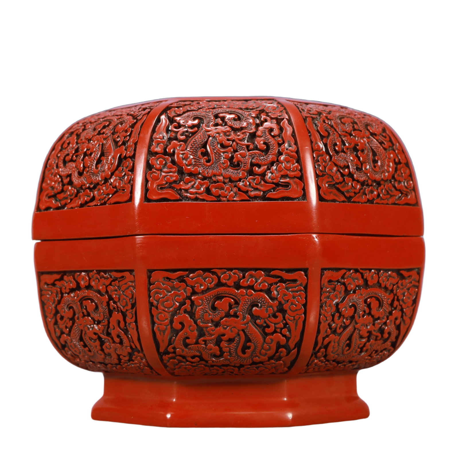 An Exquisite Carved Red Lacquer Eight Treasures and Dragon Pattern Cover Box - 2