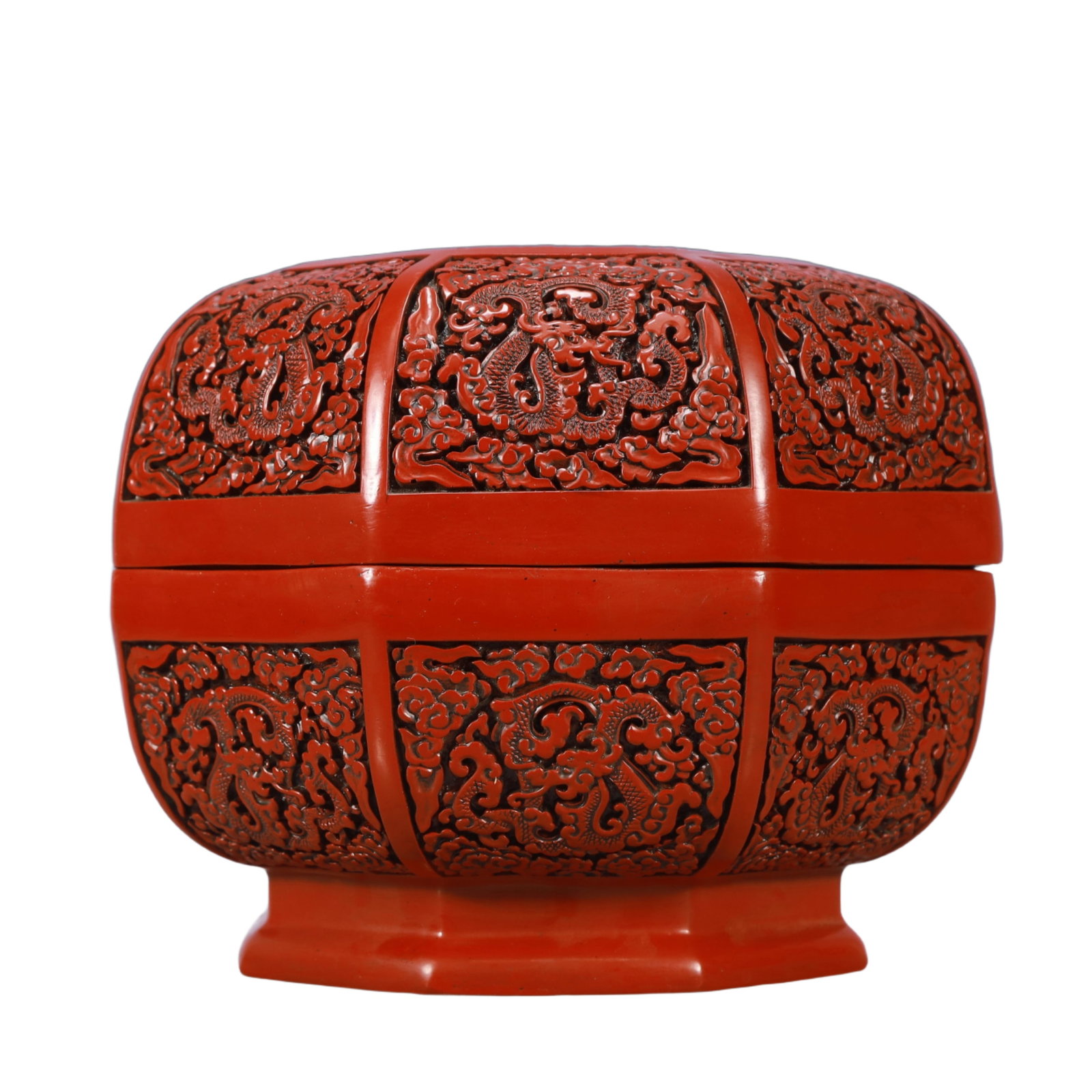An Exquisite Carved Red Lacquer Eight Treasures and Dragon Pattern Cover Box - 3