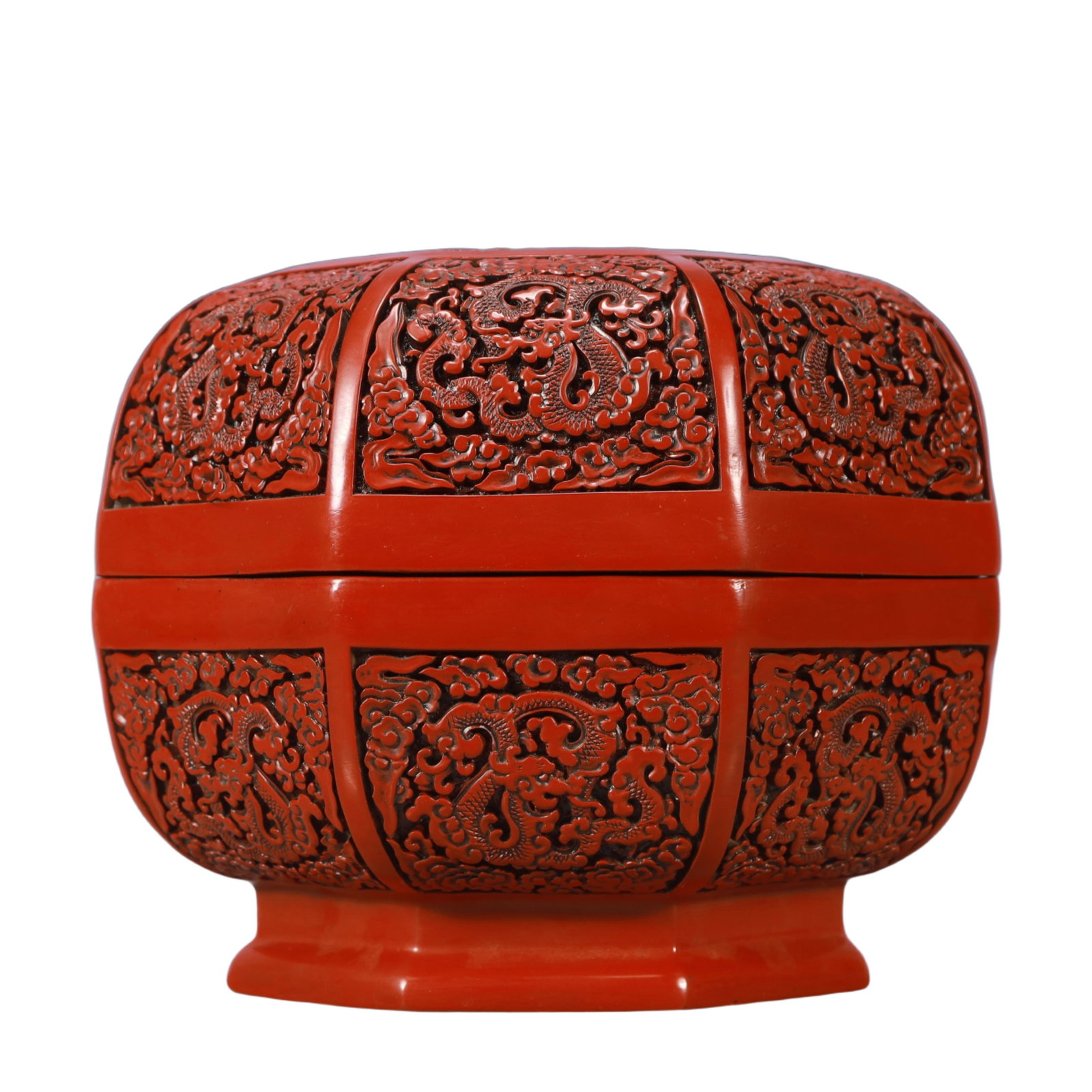 An Exquisite Carved Red Lacquer Eight Treasures and Dragon Pattern Cover Box - 4