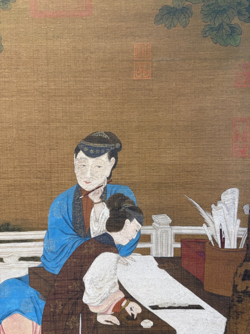 A Chinese Vertical Scroll Ink Painting of Figure on Silk,Tang Yin - 6