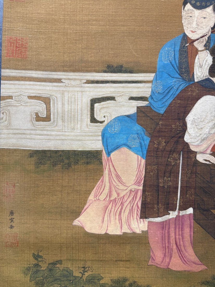 A Chinese Vertical Scroll Ink Painting of Figure on Silk,Tang Yin - 7