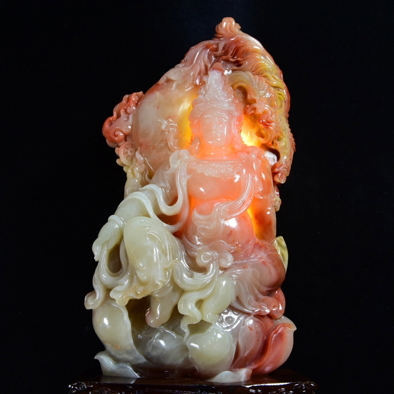 A Rare Shoushan Stone Statue of Avalokitesvara Ornament - 4