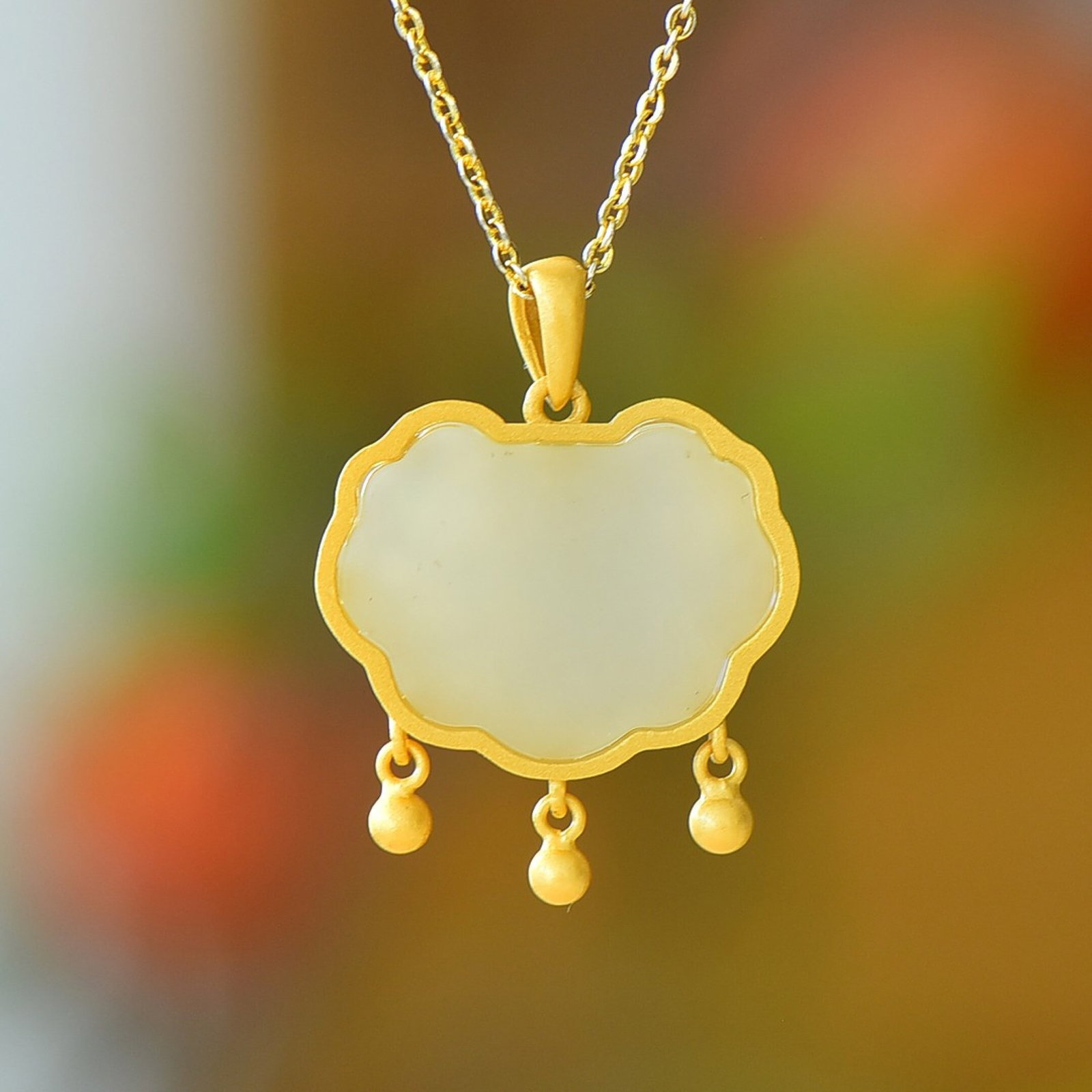 An Exquisite Sterling Silver-Gold Plated Inlaid White Jade Pendant - 5