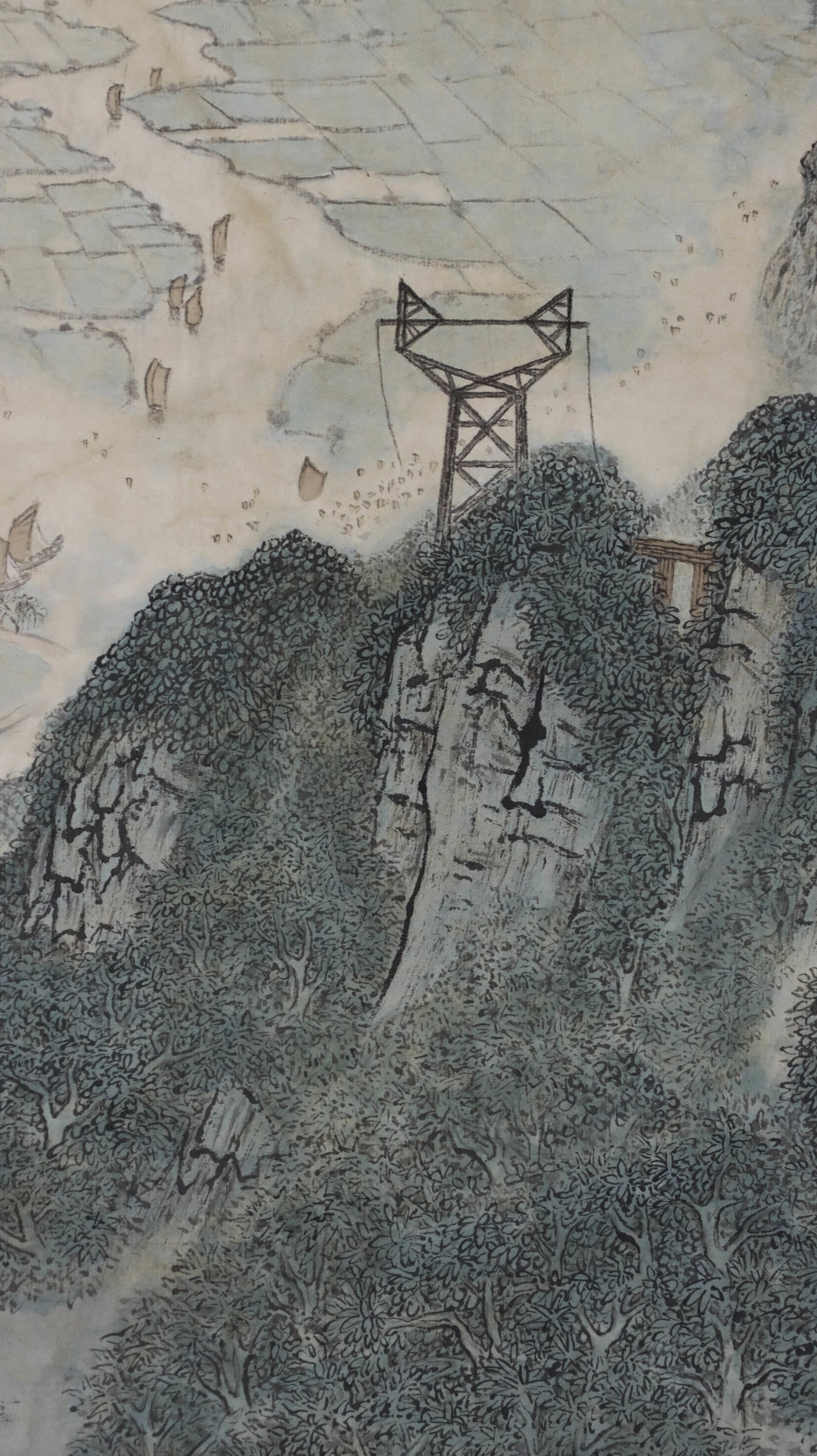 A Chinese Vertical Scroll Ink Painting of Landscape on Paper,Song Wenzhi - 7