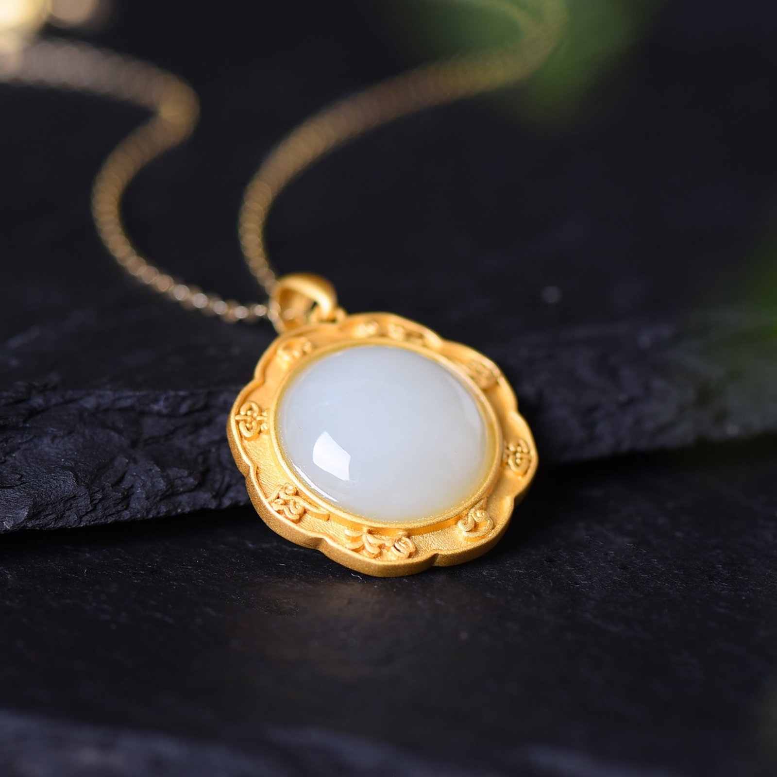 An Exquisite Sterling Silver-Gold Plated Inlaid White Jade Pendant - 2