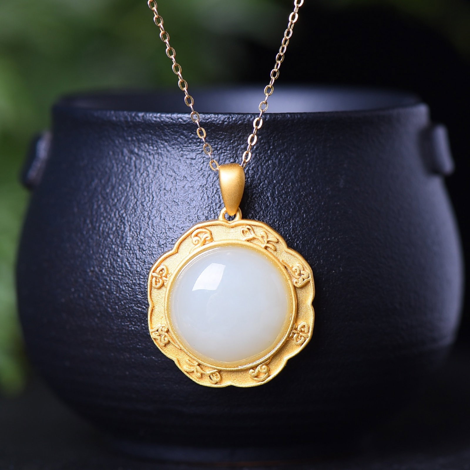 An Exquisite Sterling Silver-Gold Plated Inlaid White Jade Pendant - 3