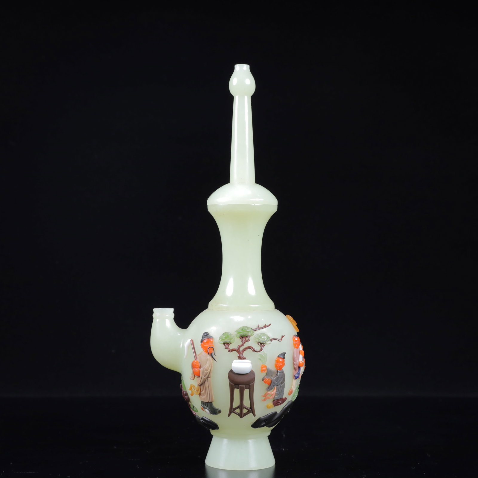 A Pair of Exquisite White Jade Inlaid Gems Character and Story Pattern Vase - 10