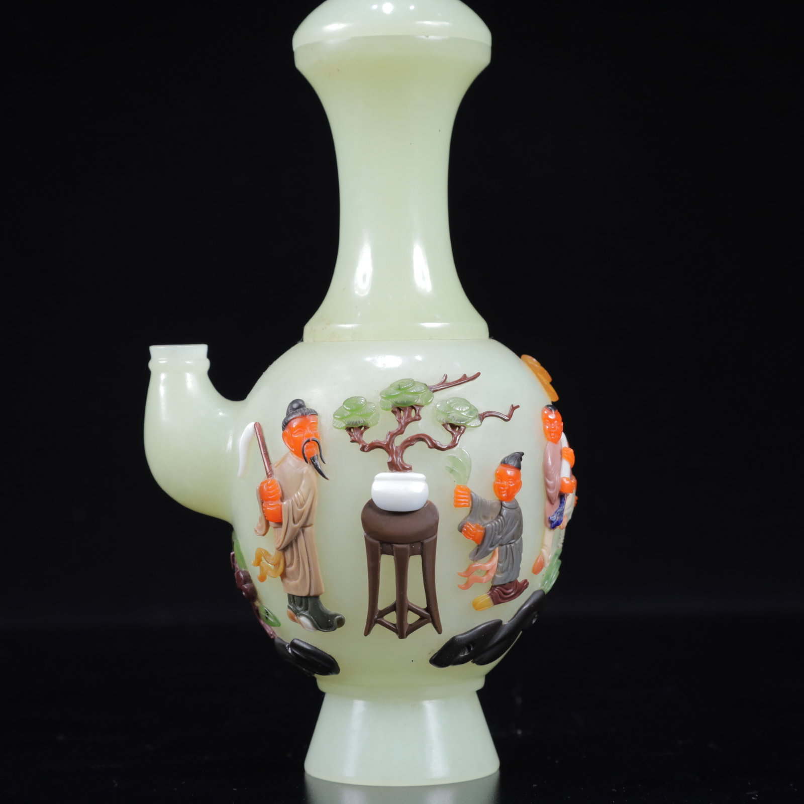A Pair of Exquisite White Jade Inlaid Gems Character and Story Pattern Vase - 12