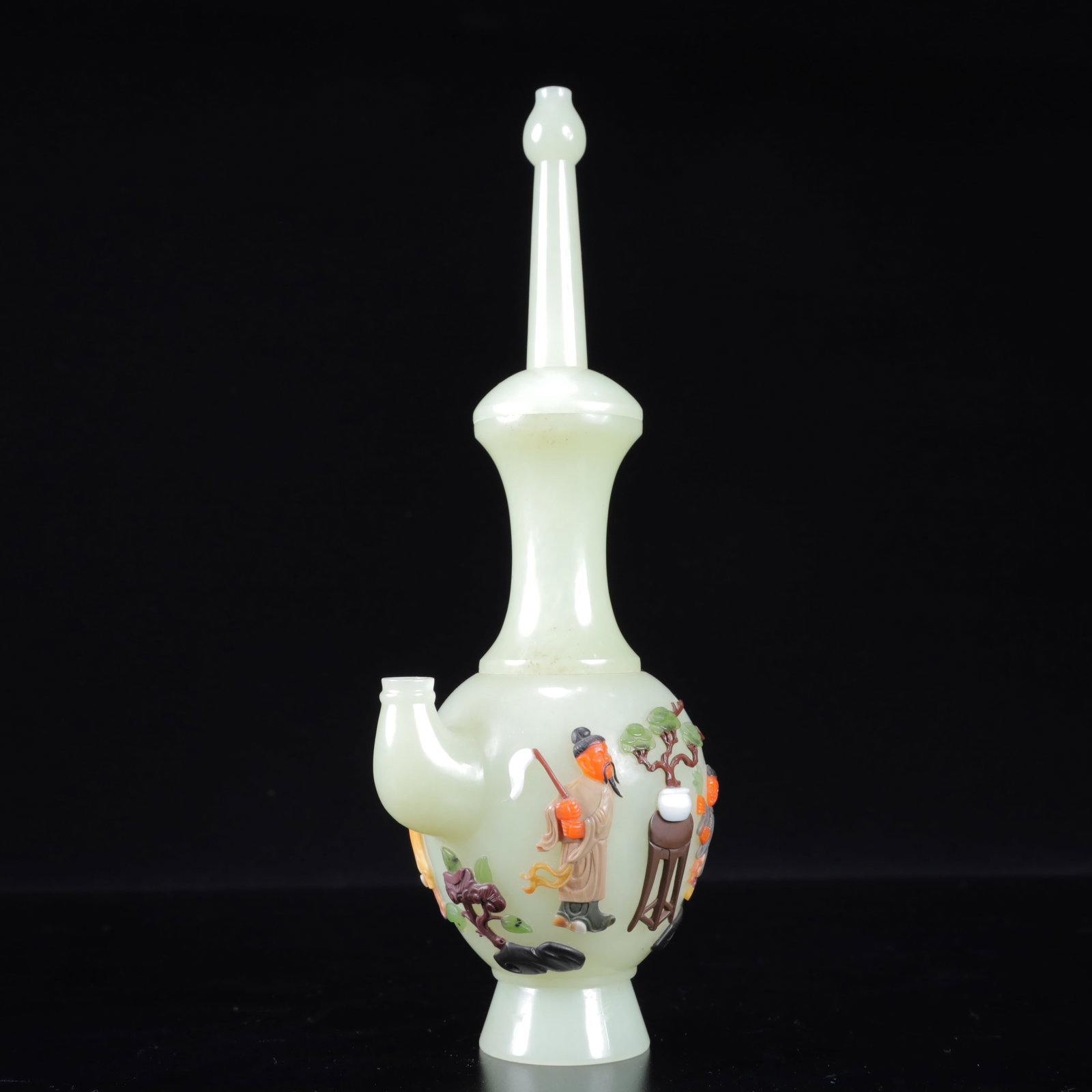 A Pair of Exquisite White Jade Inlaid Gems Character and Story Pattern Vase - 13
