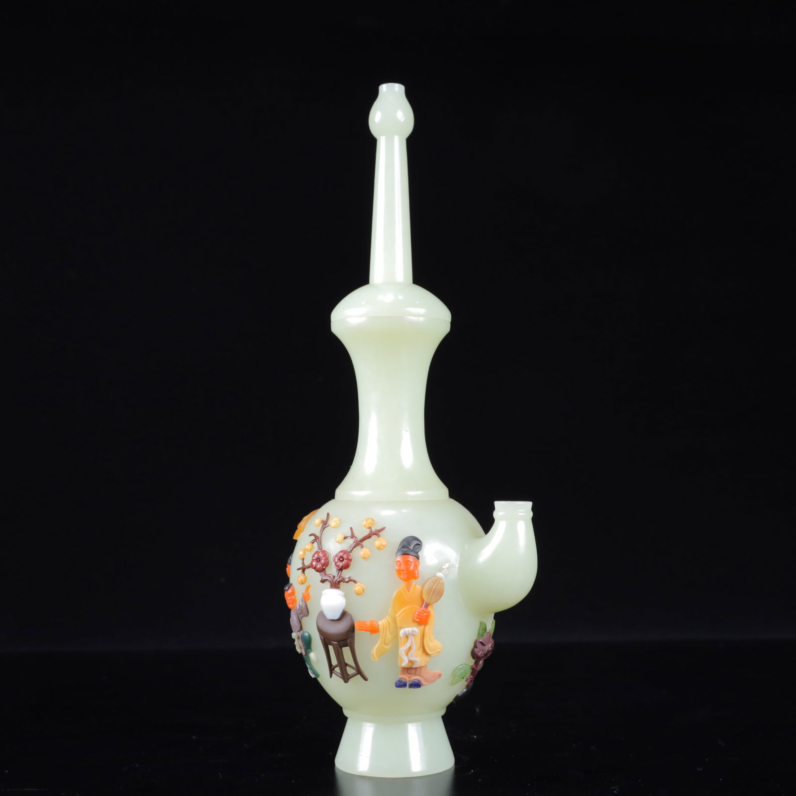 A Pair of Exquisite White Jade Inlaid Gems Character and Story Pattern Vase - 15
