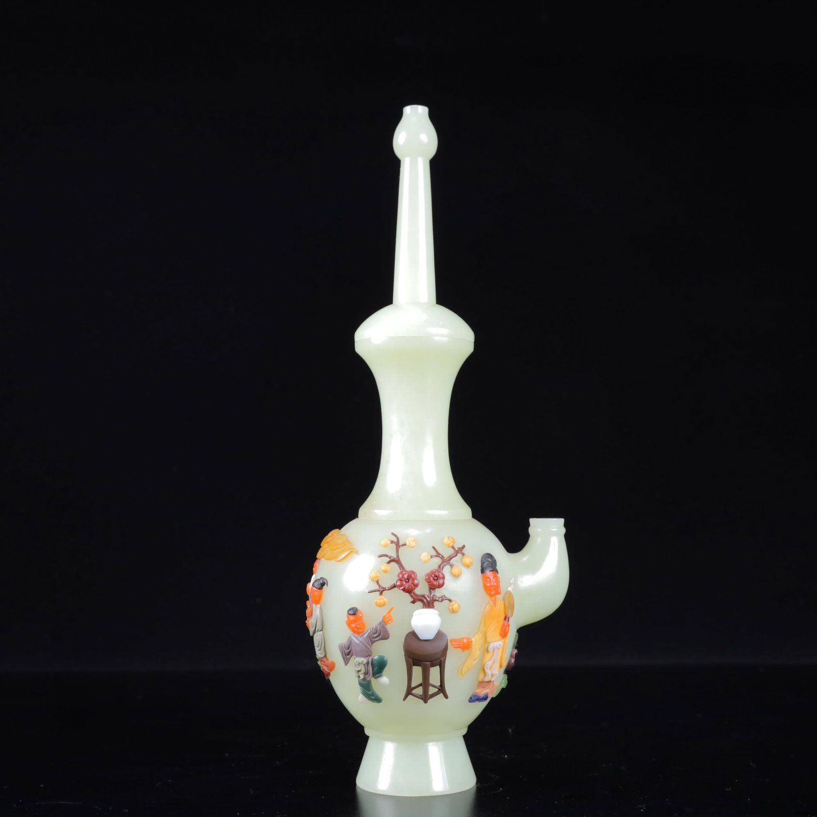 A Pair of Exquisite White Jade Inlaid Gems Character and Story Pattern Vase - 16