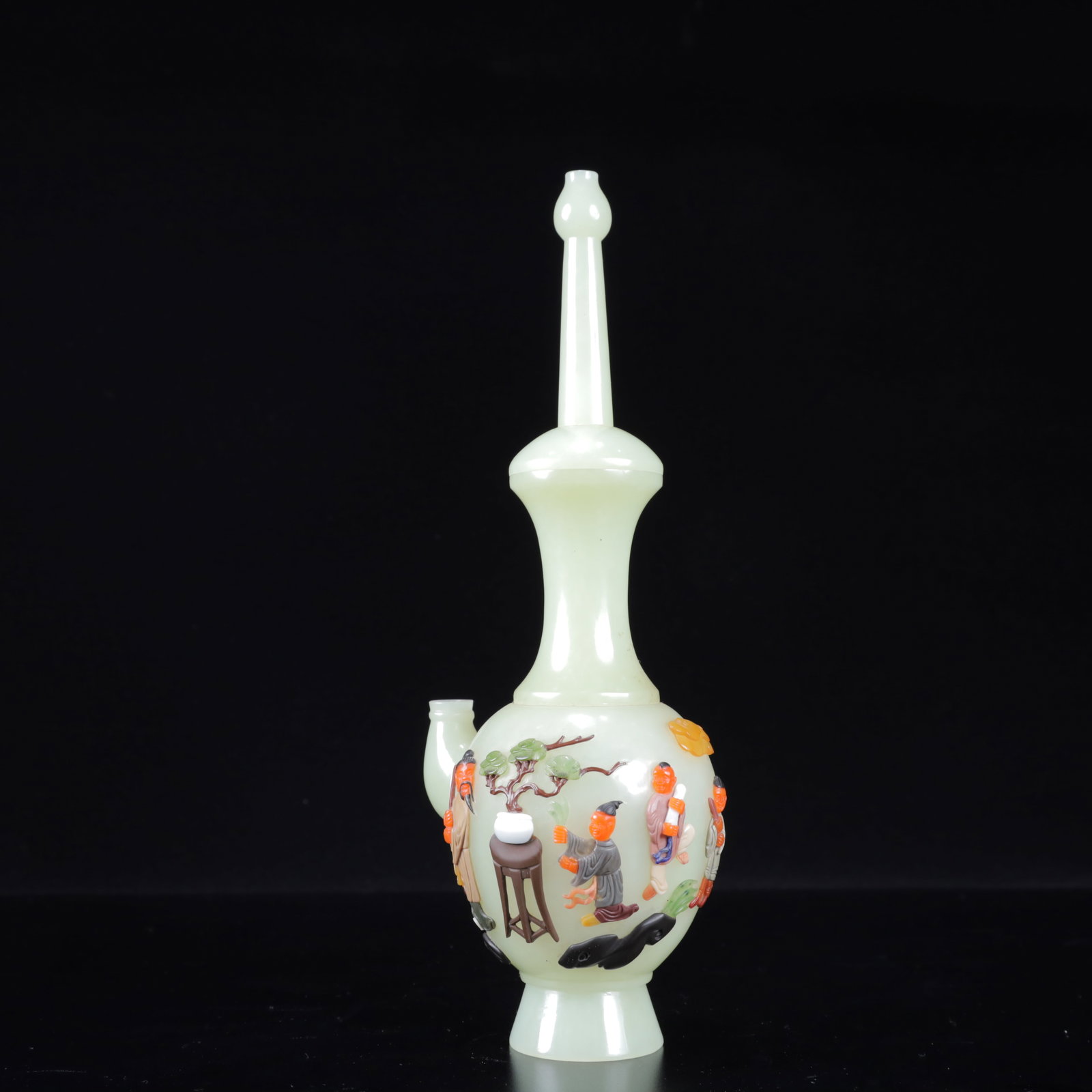 A Pair of Exquisite White Jade Inlaid Gems Character and Story Pattern Vase - 18