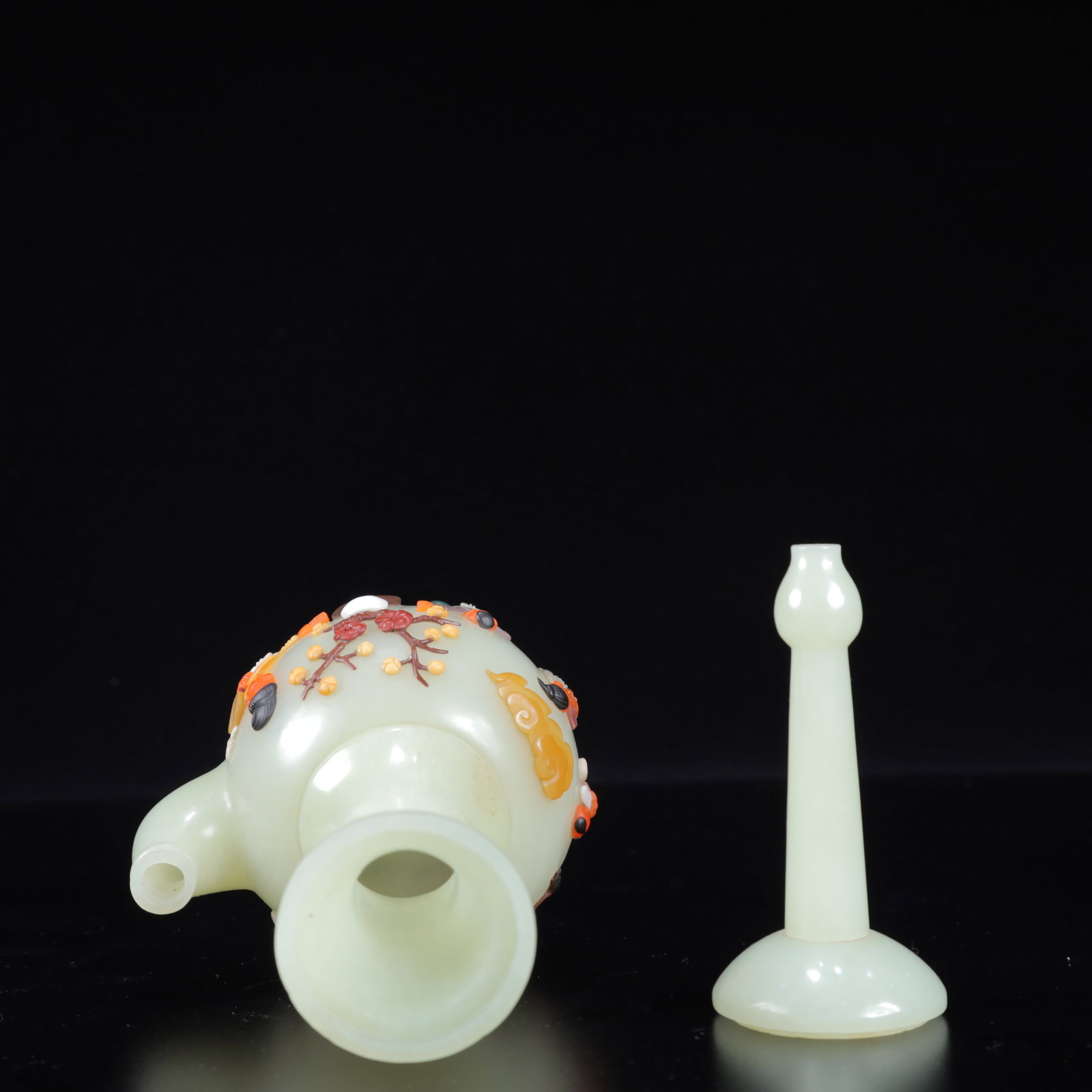 A Pair of Exquisite White Jade Inlaid Gems Character and Story Pattern Vase - 19
