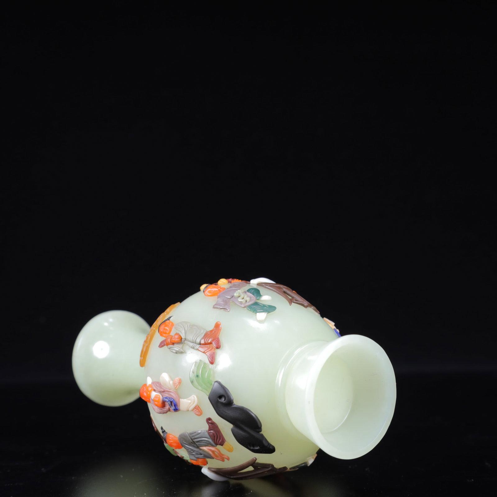A Pair of Exquisite White Jade Inlaid Gems Character and Story Pattern Vase - 20