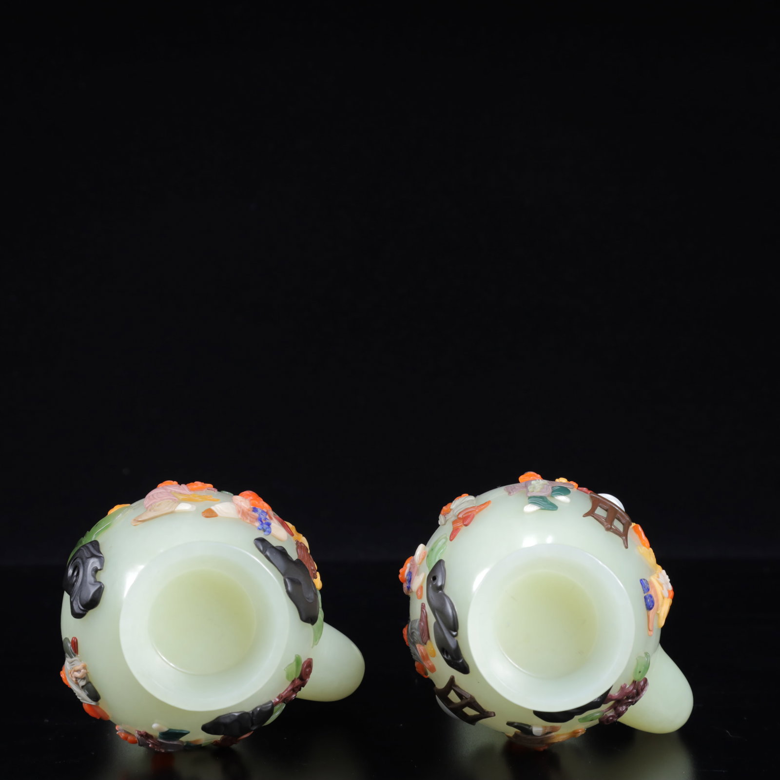A Pair of Exquisite White Jade Inlaid Gems Character and Story Pattern Vase - 9