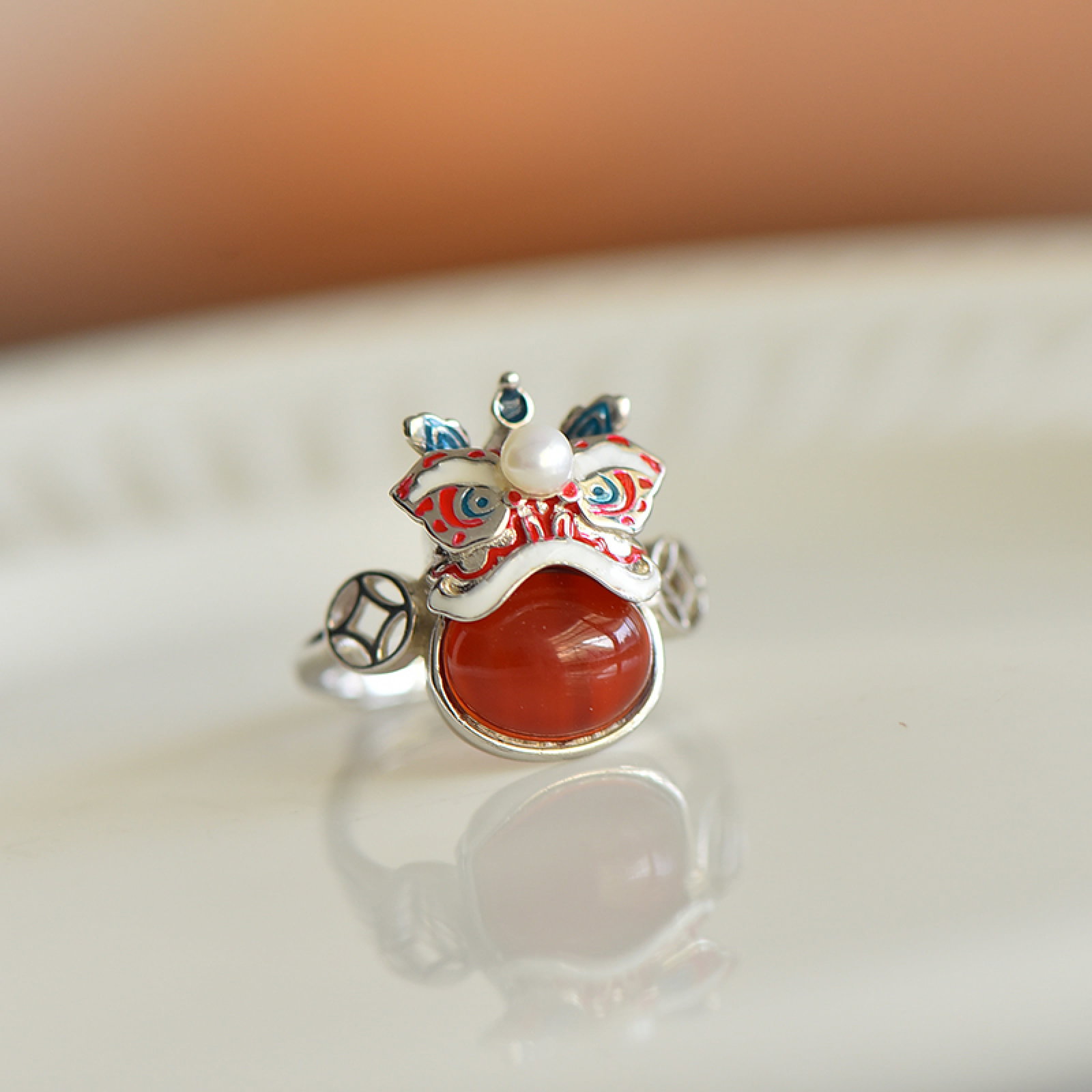 A Set of Fine Sterling Silver Inlaid Agate Jewelrys,Inlaid Pearls - 3