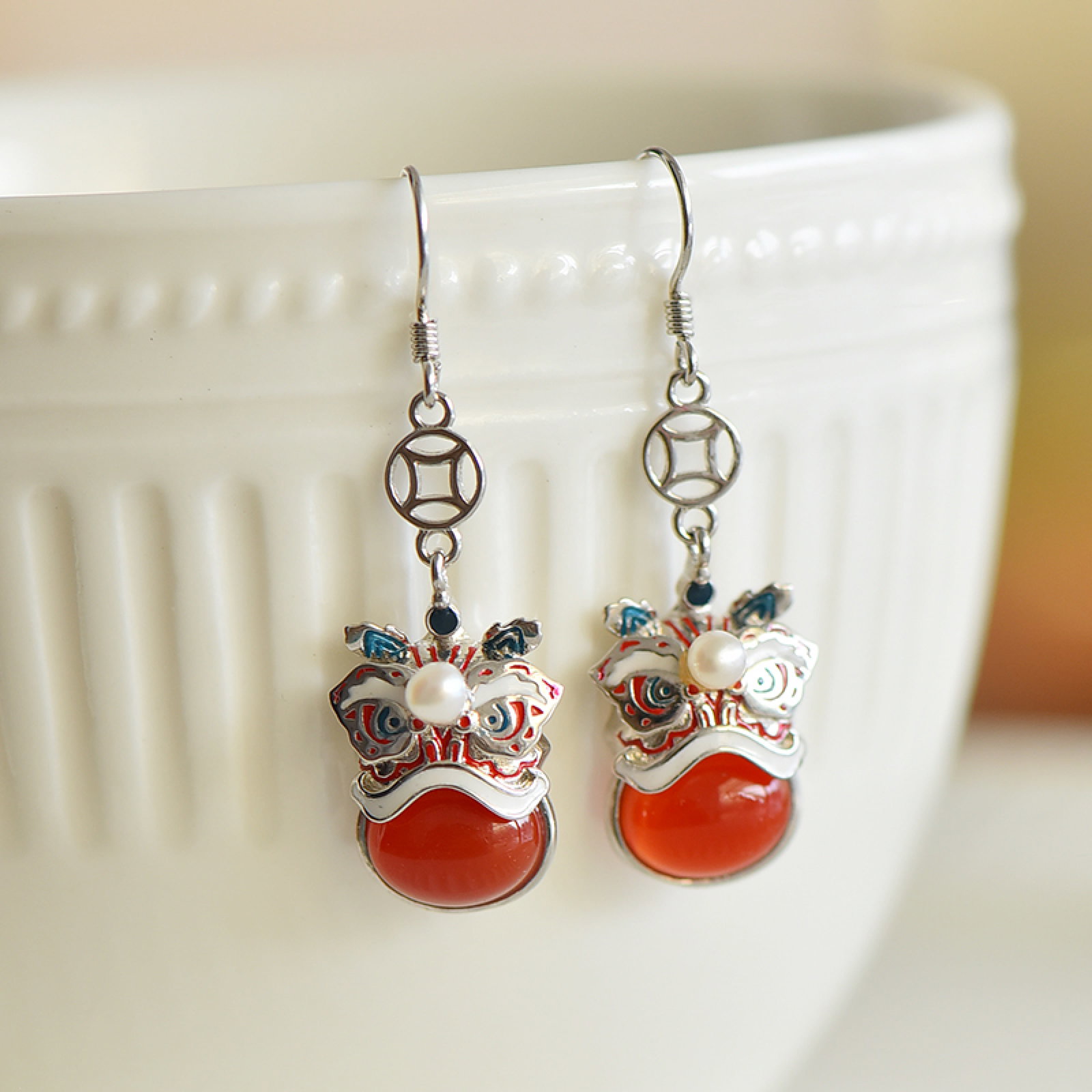 A Set of Fine Sterling Silver Inlaid Agate Jewelrys,Inlaid Pearls - 4