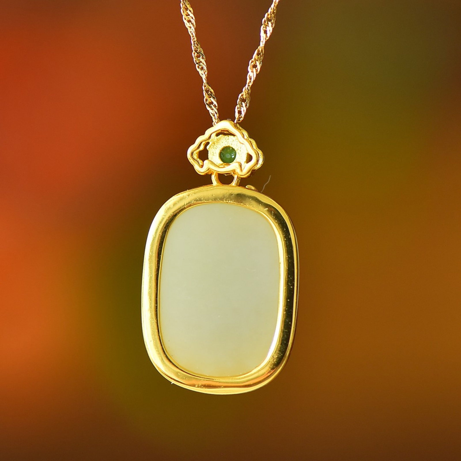 An Exquisite Sterling Silver-Gold Plated Inlaid White Jade Enamel Pendant - 5