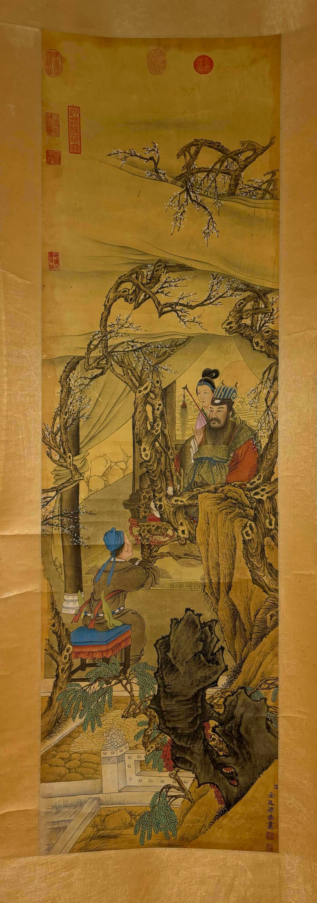 A Chinese Vertical Scroll Ink Painting of Character and Story on Silk,Jin Yanbiao - 2