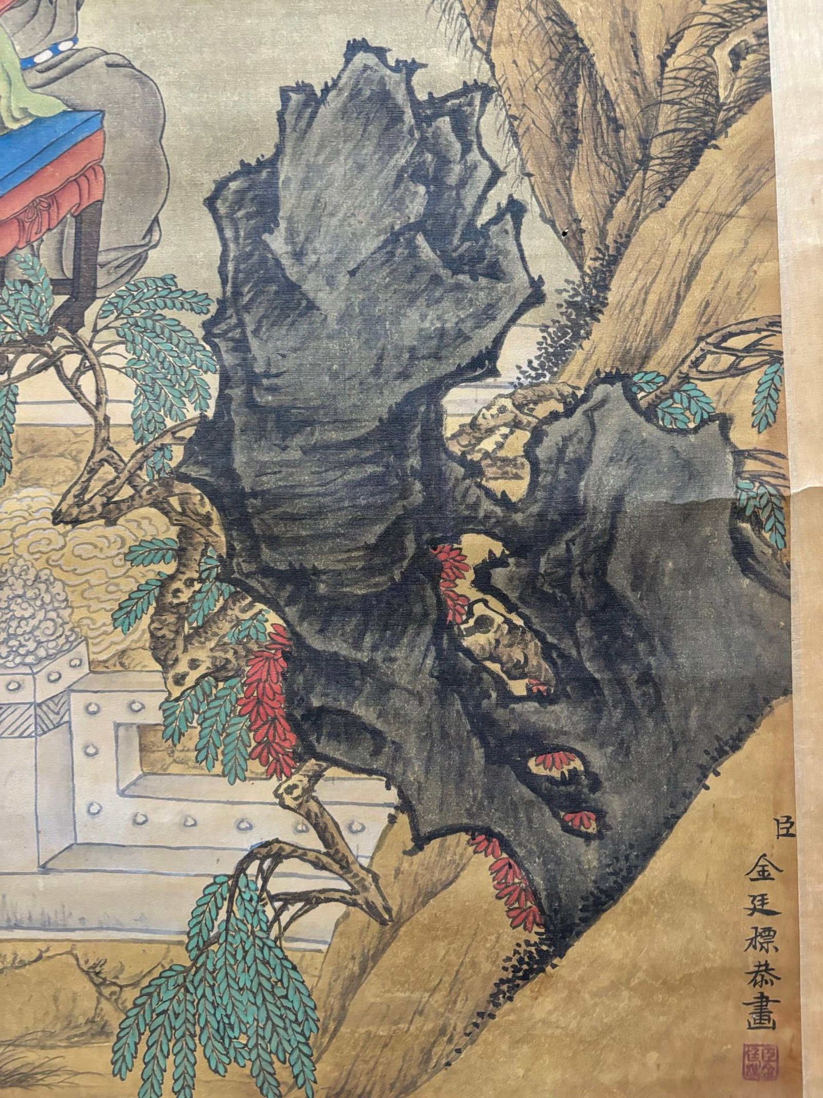 A Chinese Vertical Scroll Ink Painting of Character and Story on Silk,Jin Yanbiao - 8