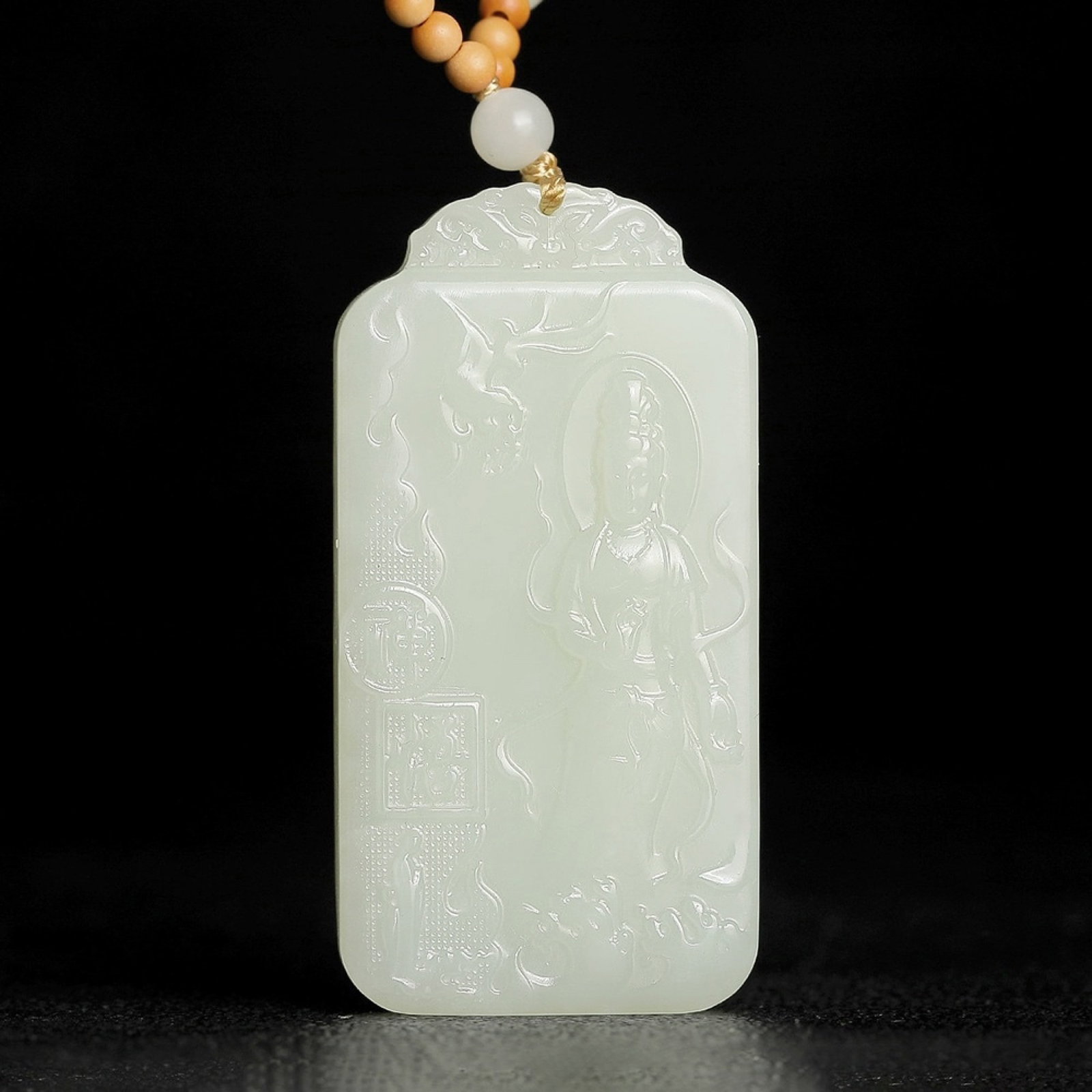 An Exquisite White Jade Statue of Avalokitesvara Pendant: Estimated Value:800-1600 An Exquisite White Jade Statue of Avalokitesvara Pendant,Size:50x26mmx8mm 白玉观音像挂件
