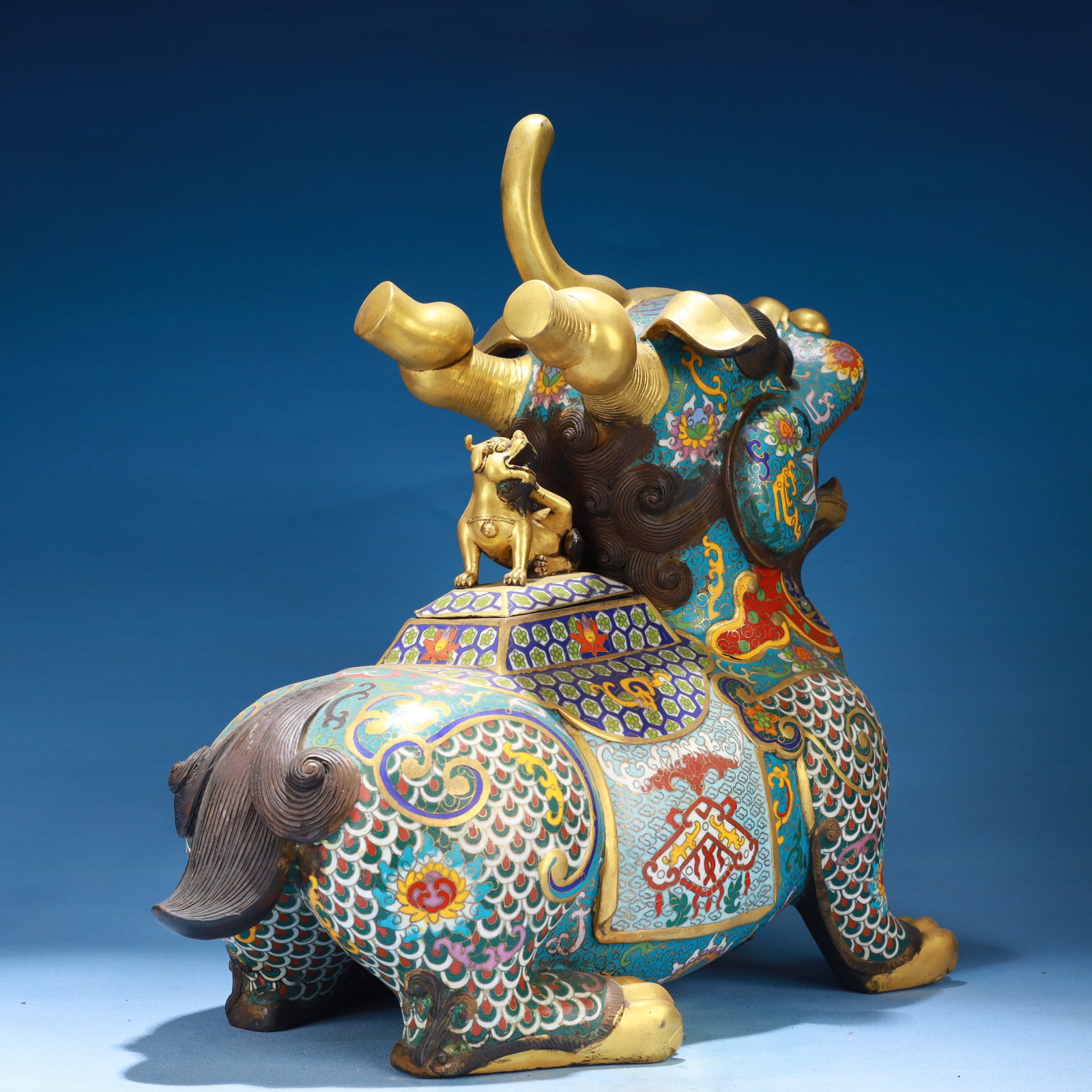 A Pair of Exquisite Cloisonne Lotus Pattern Kylin Ornament - 7