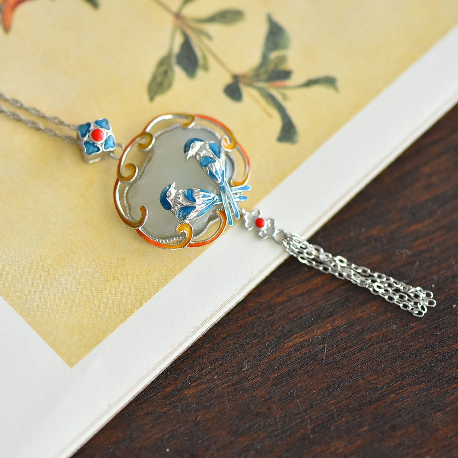 An Exquisite Sterling Silver Inlaid White Jade Enamel Pendant - 3