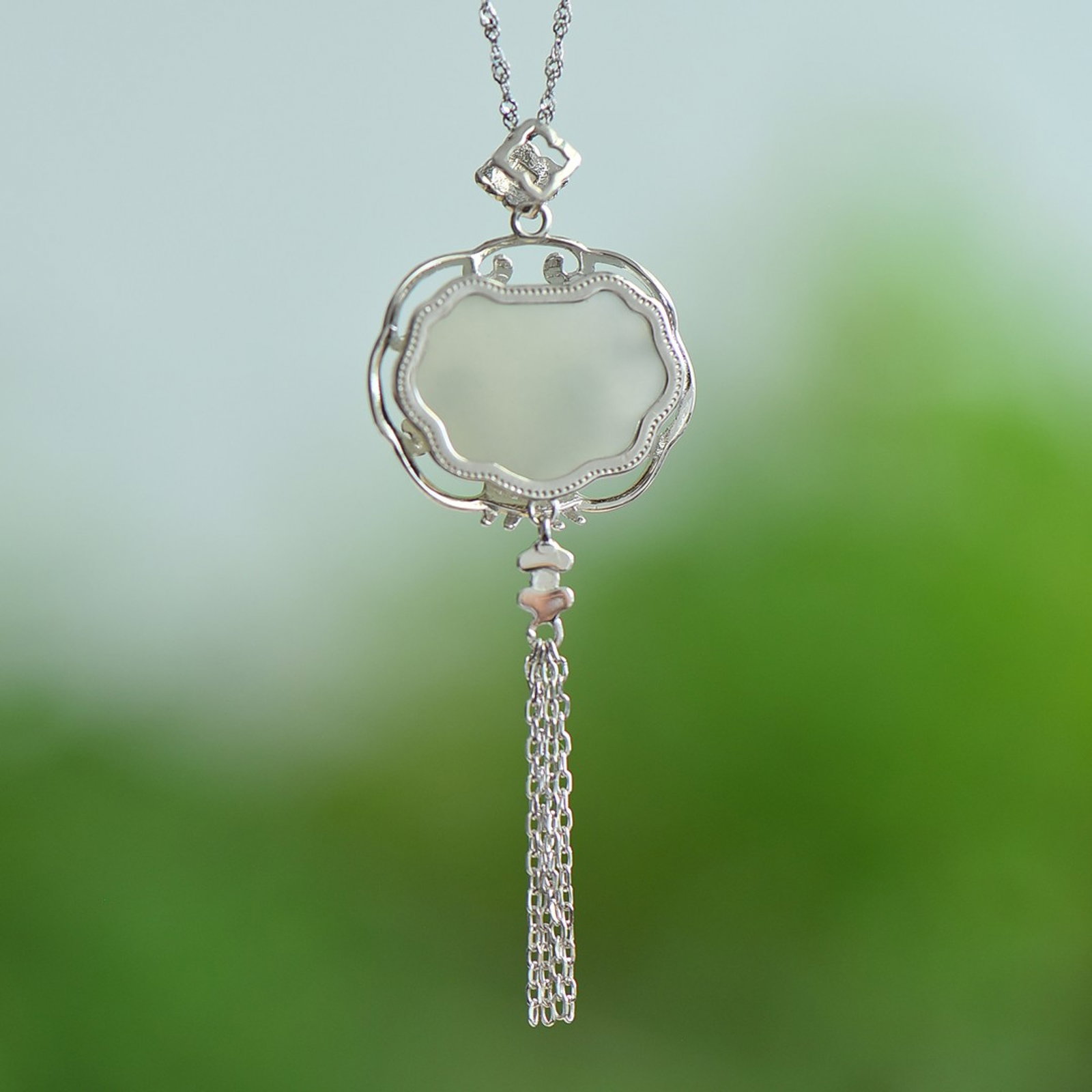 An Exquisite Sterling Silver Inlaid White Jade Enamel Pendant - 5