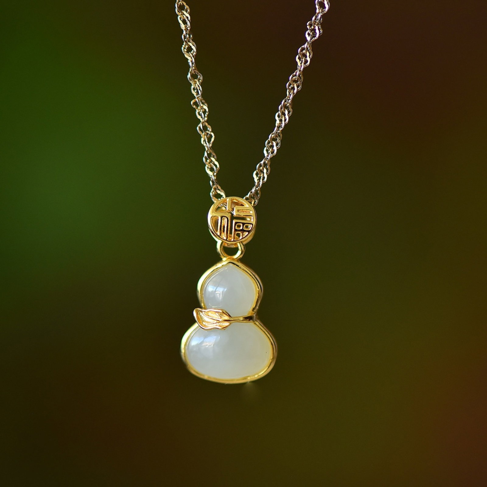 An Exquisite Sterling Silver-Gold Plated Inlaid White Jade Pendant - 3