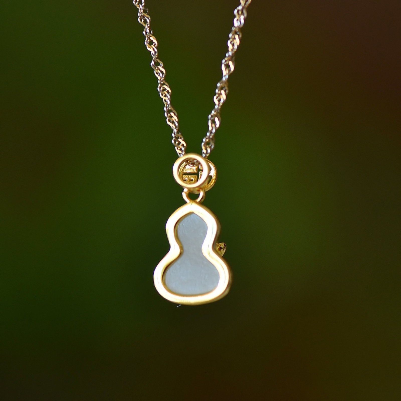 An Exquisite Sterling Silver-Gold Plated Inlaid White Jade Pendant - 5