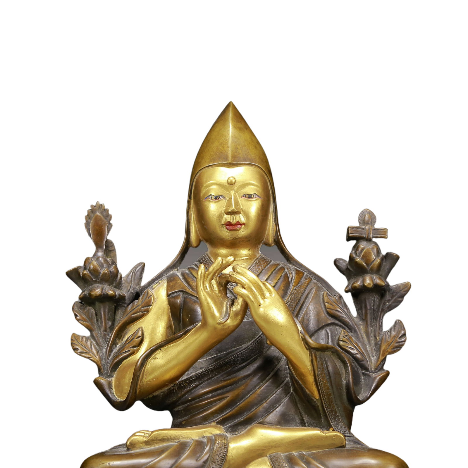 A Solemn Gilt Bronze Statue of Tsongkhapa - 2